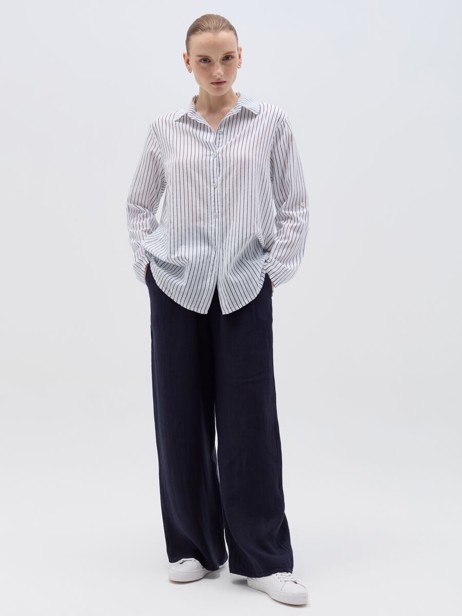 Wide-leg palazzo trousers in linen_0