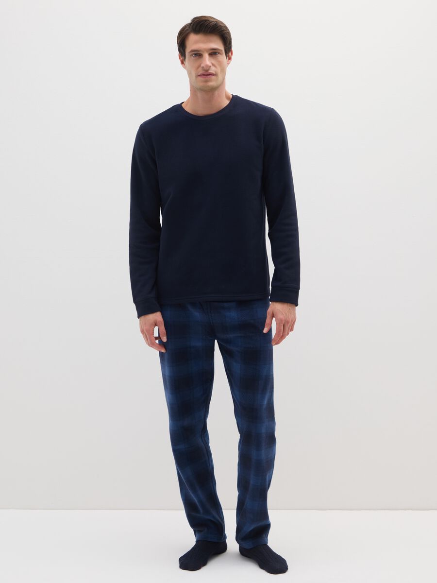 Regular fit blue plaid fleece pyjamas_0