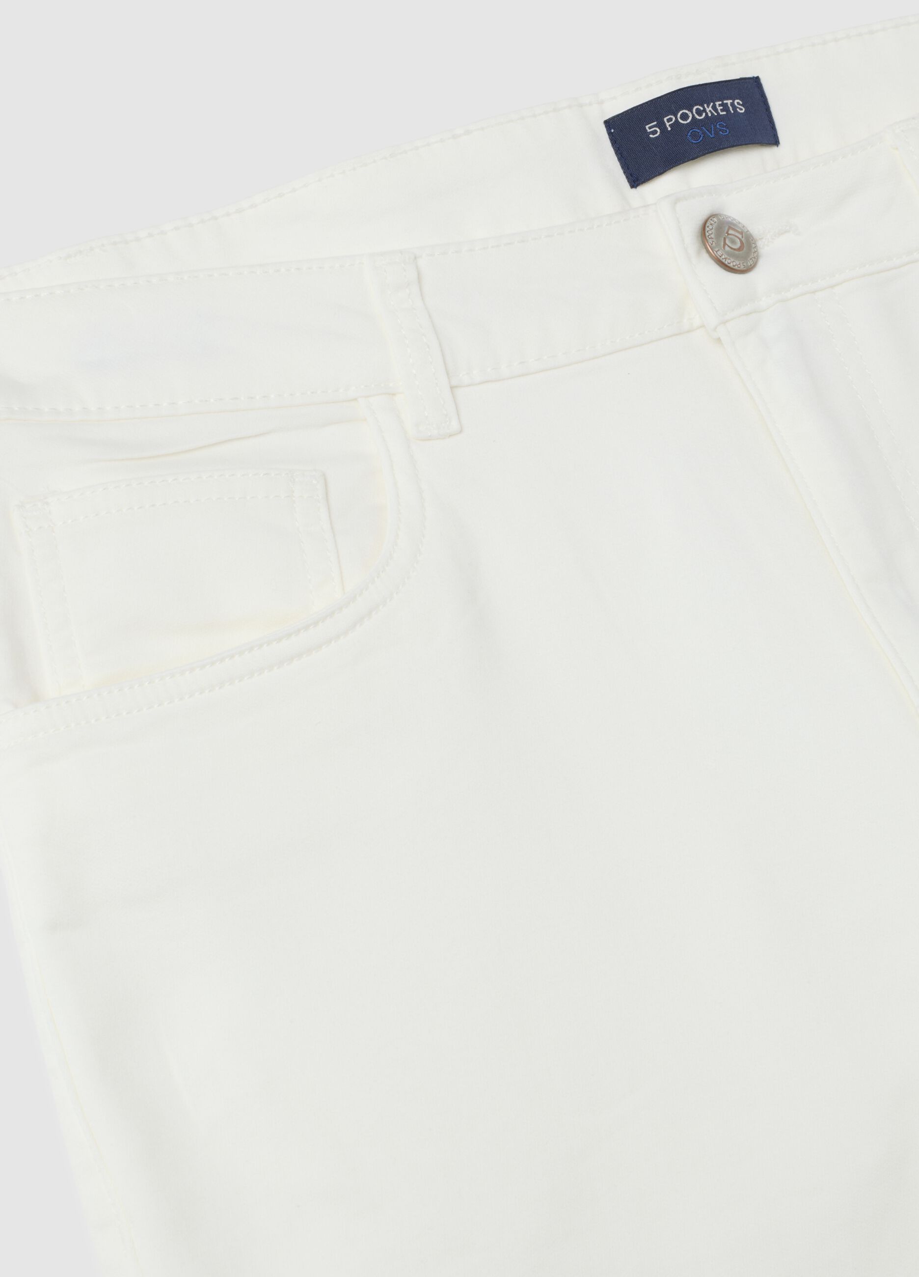 White Stretch Cotton Slim Fit Trousers