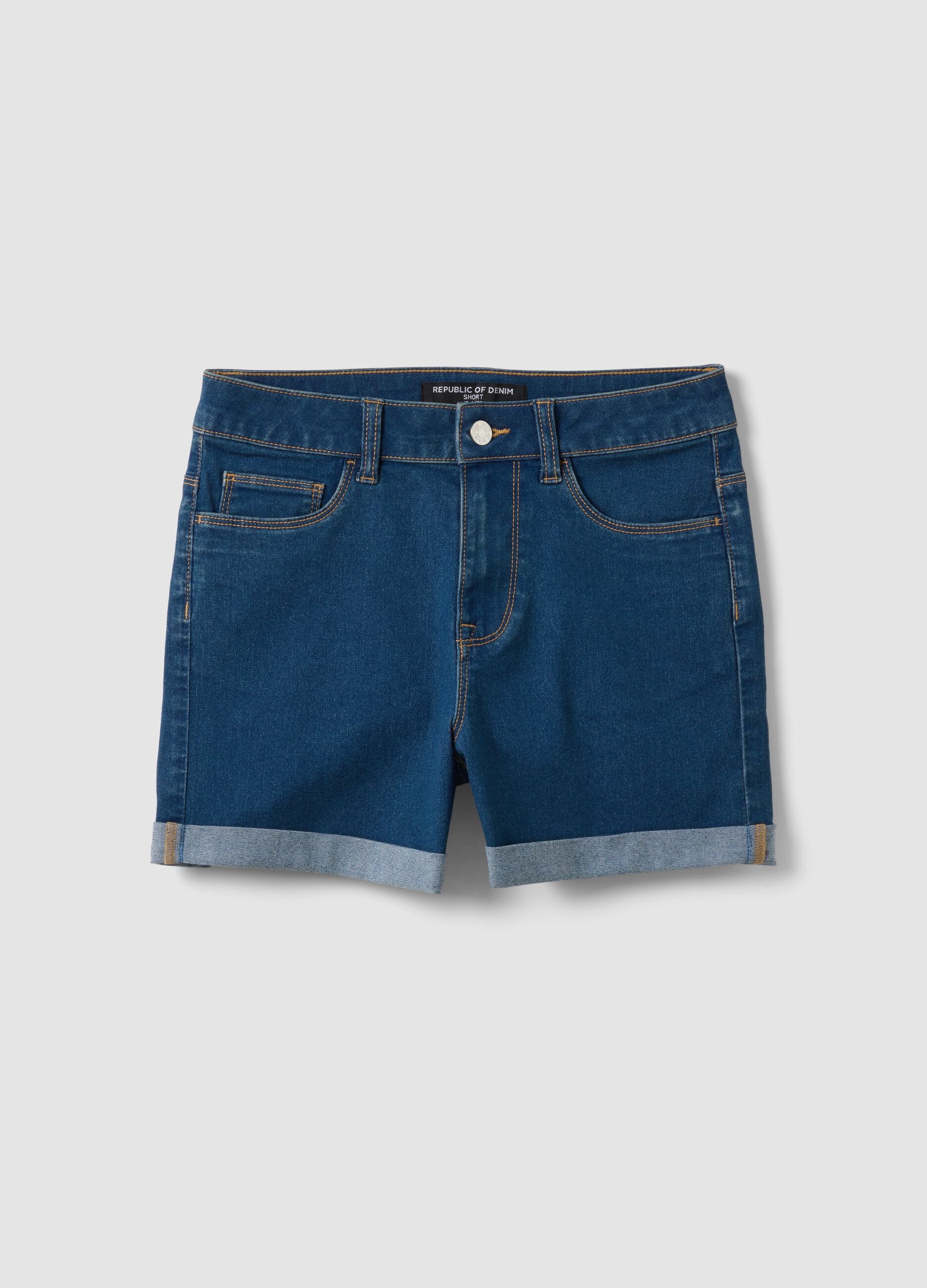 Light blue regular-fit stretch cotton denim shorts