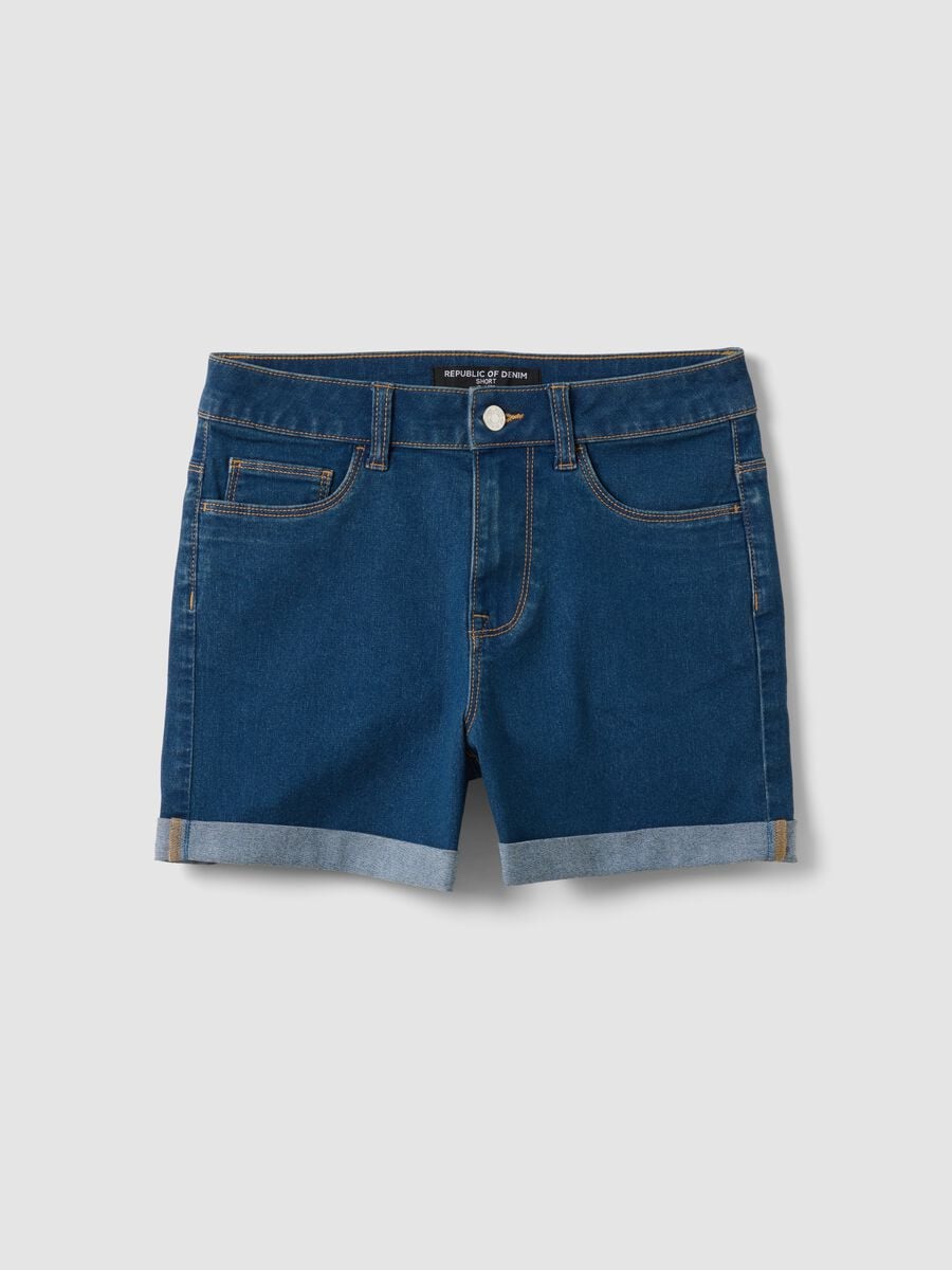 Light blue regular-fit stretch cotton denim shorts_4