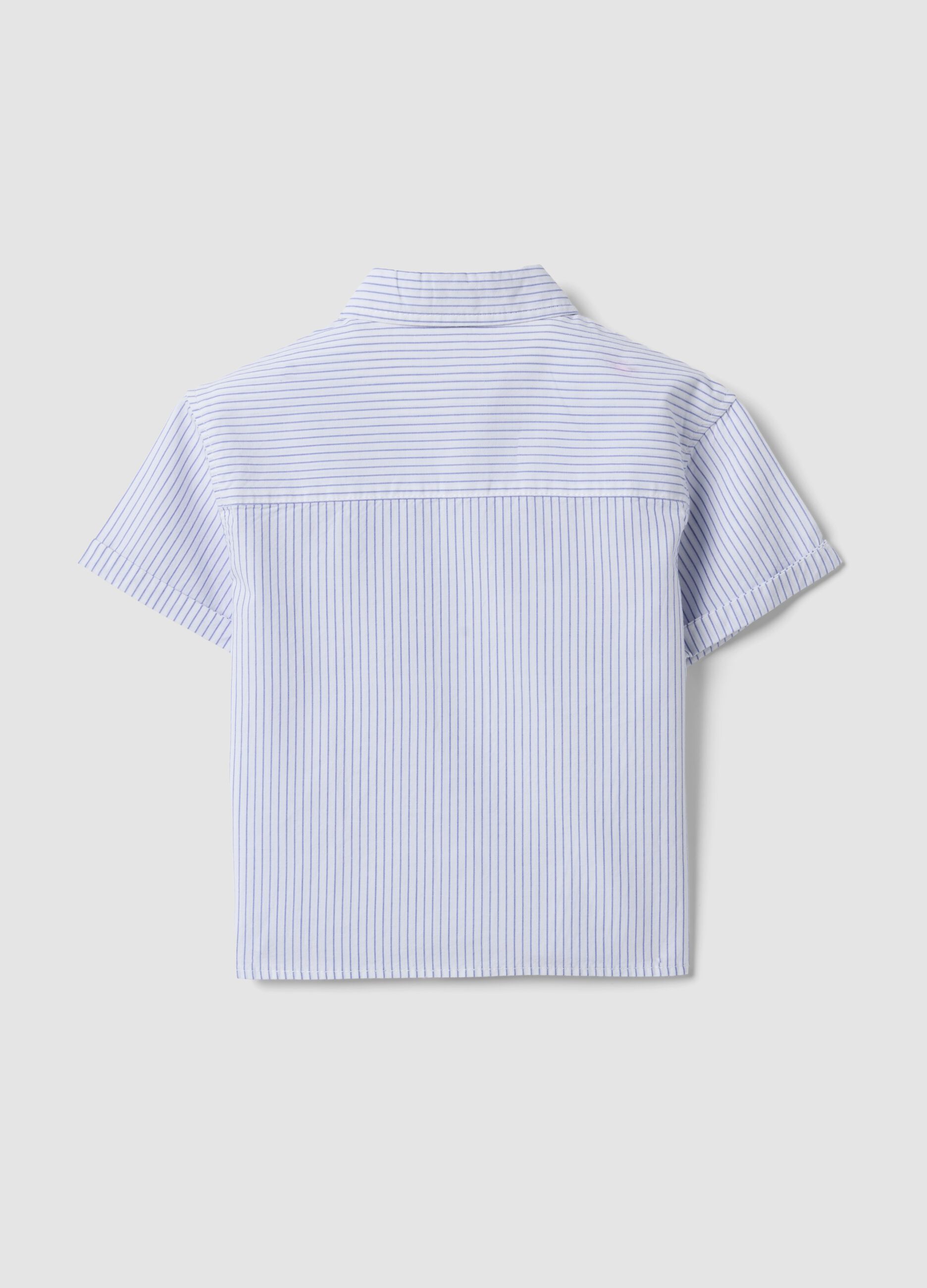 Blue striped pure cotton shirt with embroidered detail for boys, regular fit
