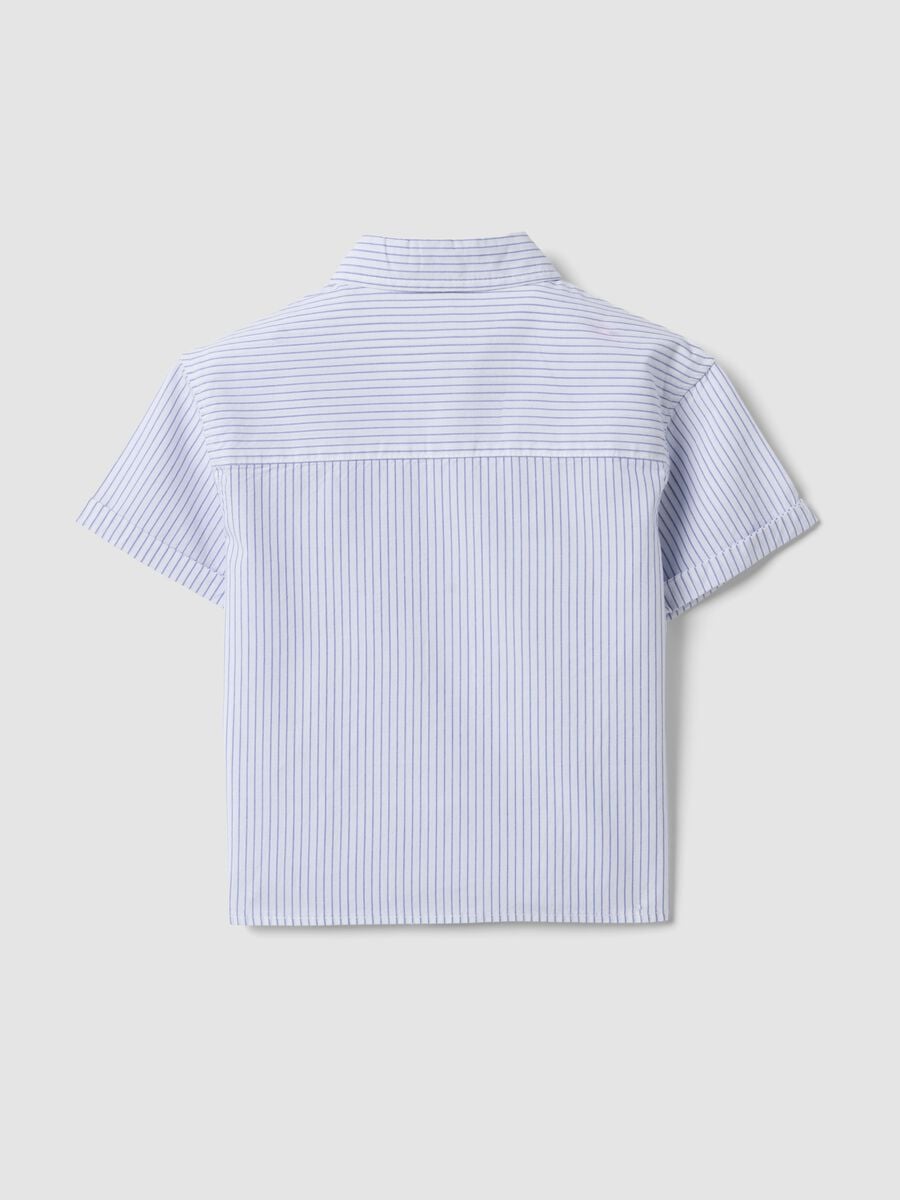 Blue striped pure cotton shirt with embroidered detail for boys, regular fit_1