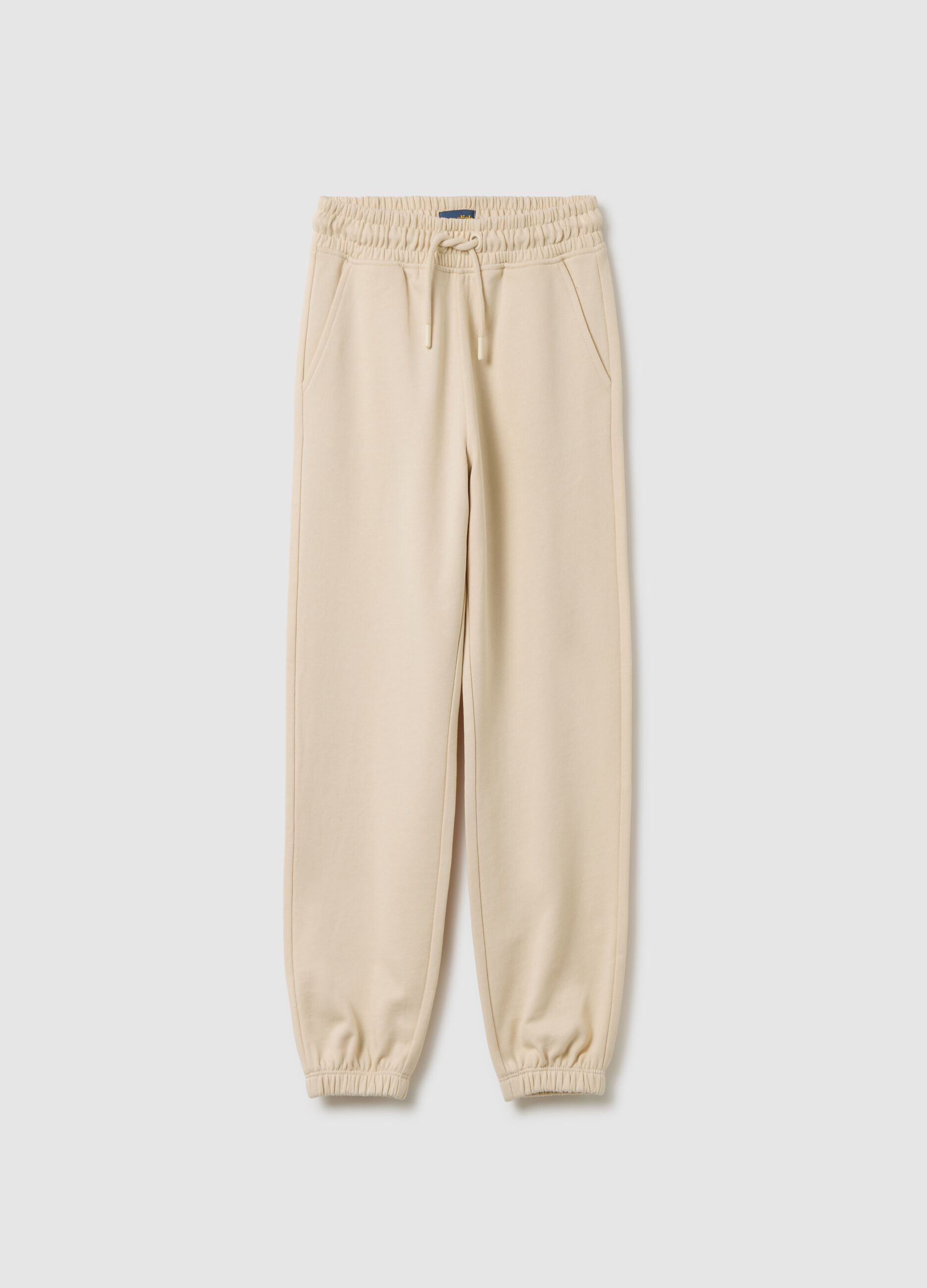 Pantaloni jogging da bambina in puro cotone beige regular fit
