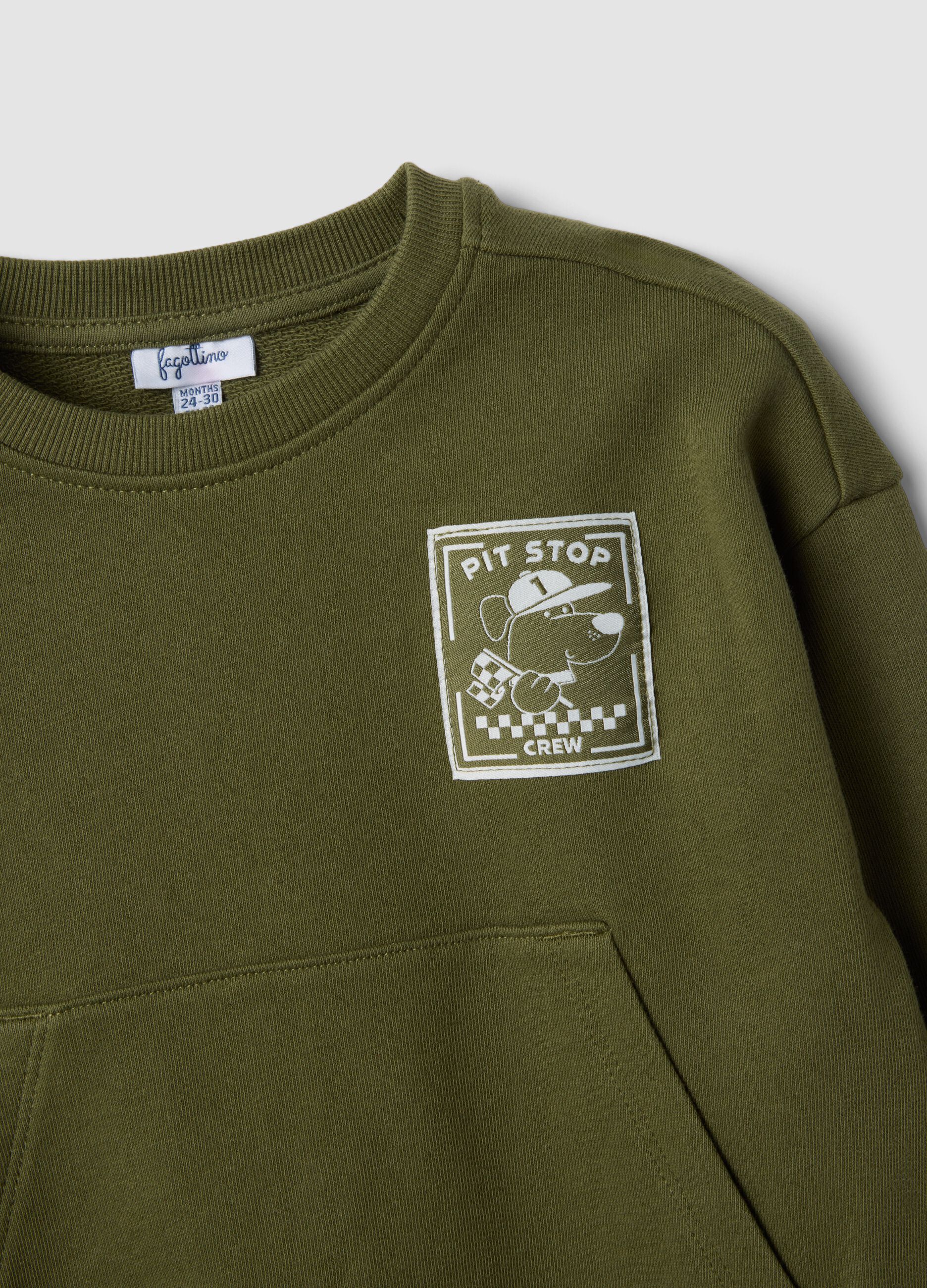 Green 100% cotton set with crew-neck sweatshirt for boys