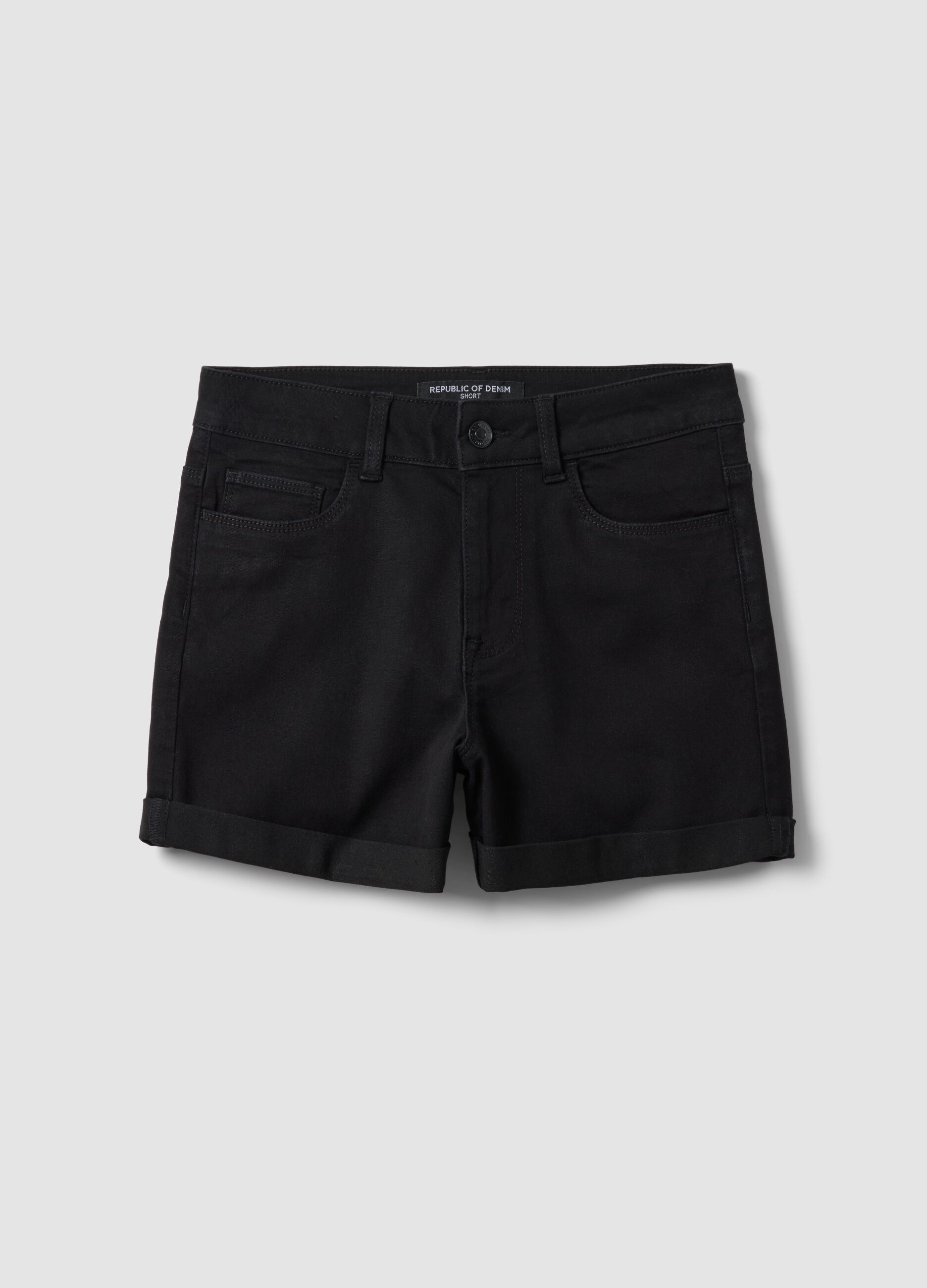 Black regular-fit stretch cotton denim shorts