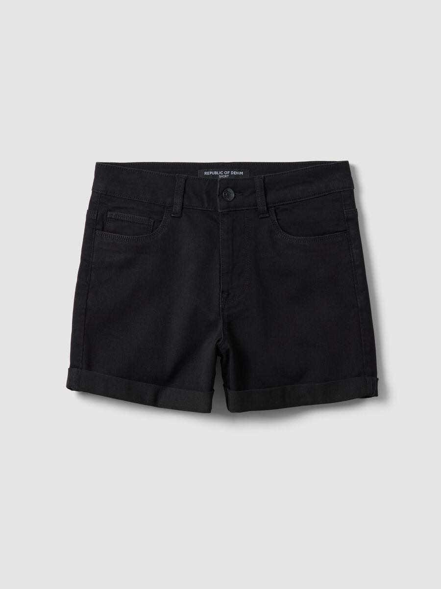 Black regular-fit stretch cotton denim shorts_4