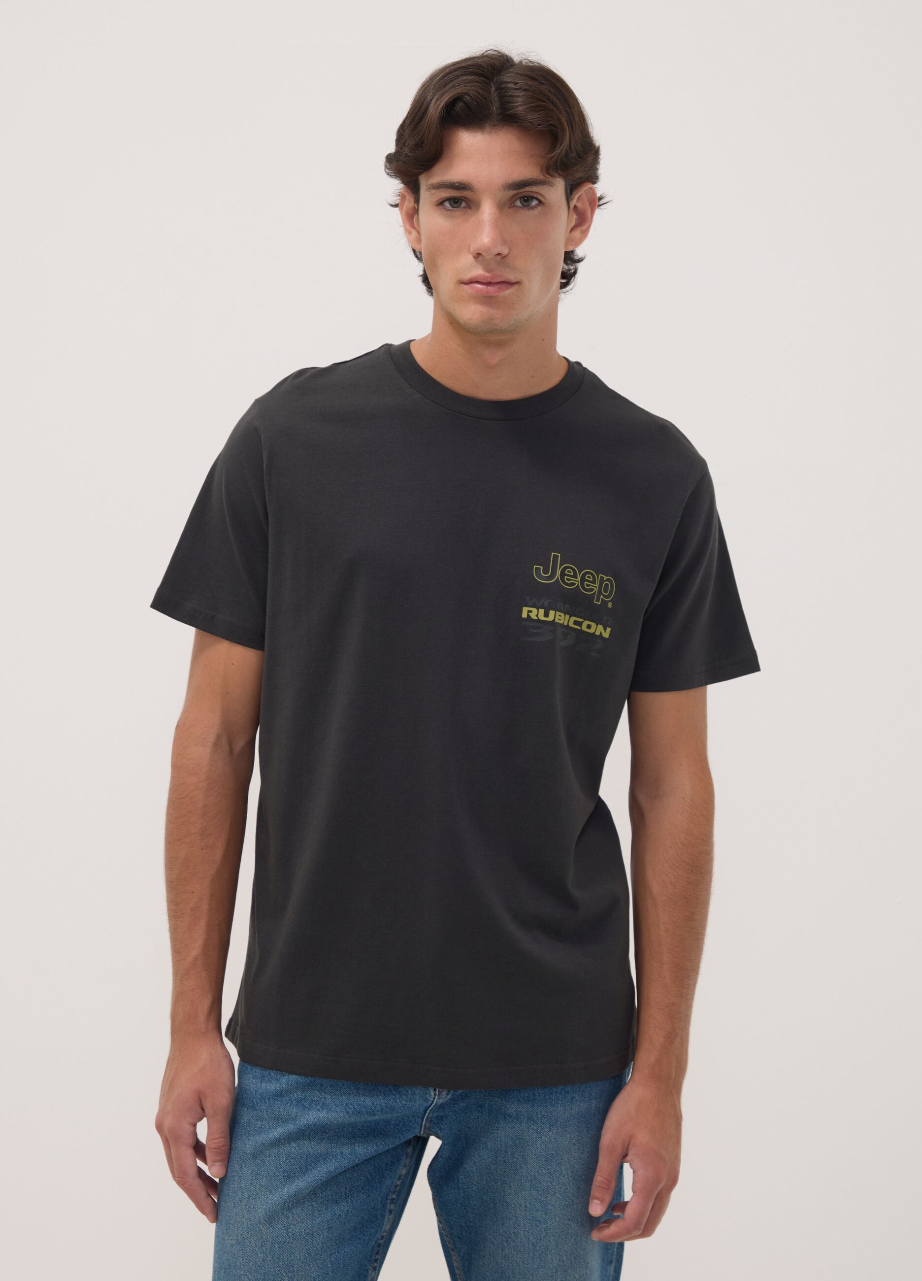 Grey pure cotton Jeep print T-shirt