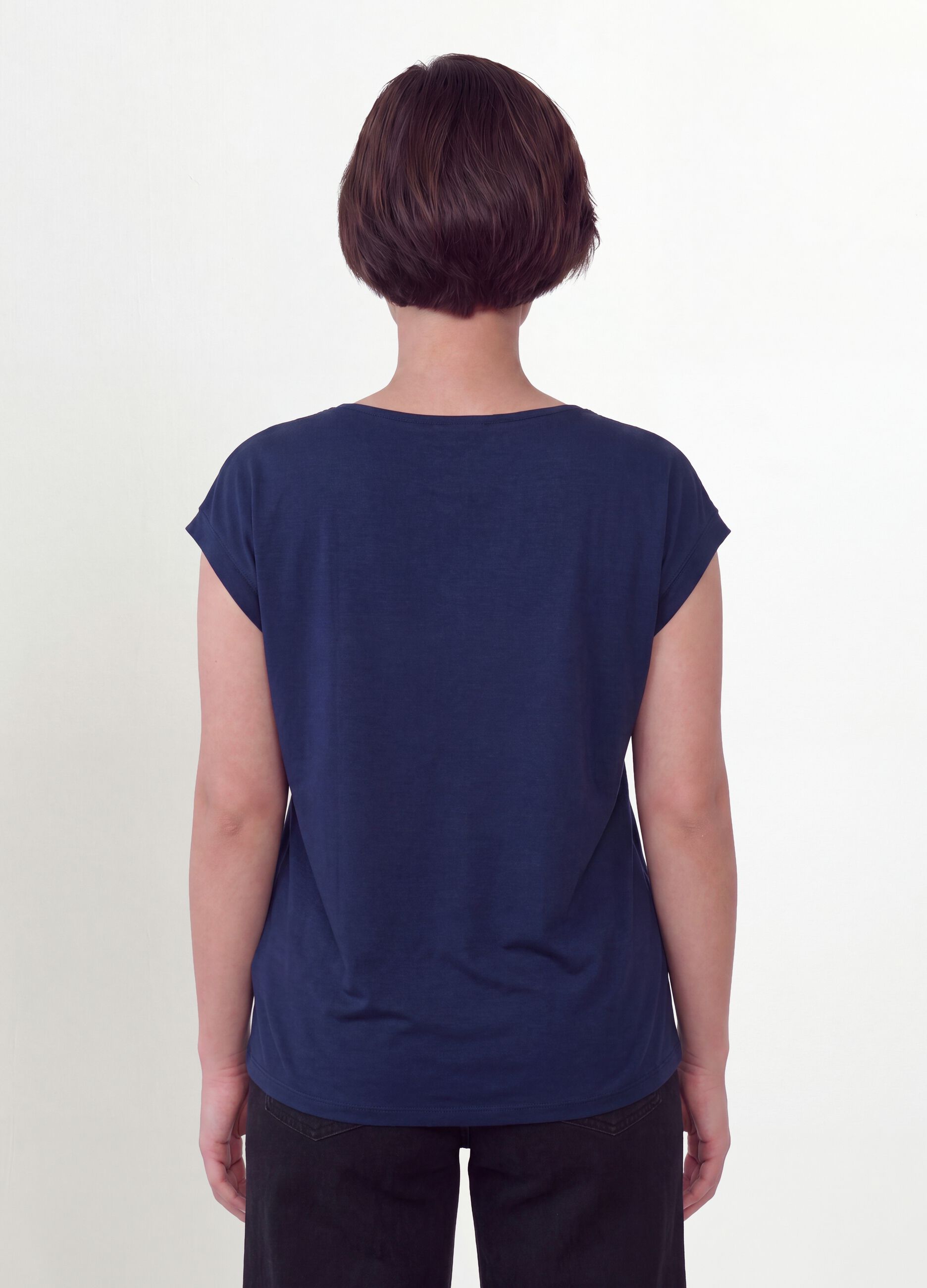 Blue pure viscose V-neck T-shirt, regular fit