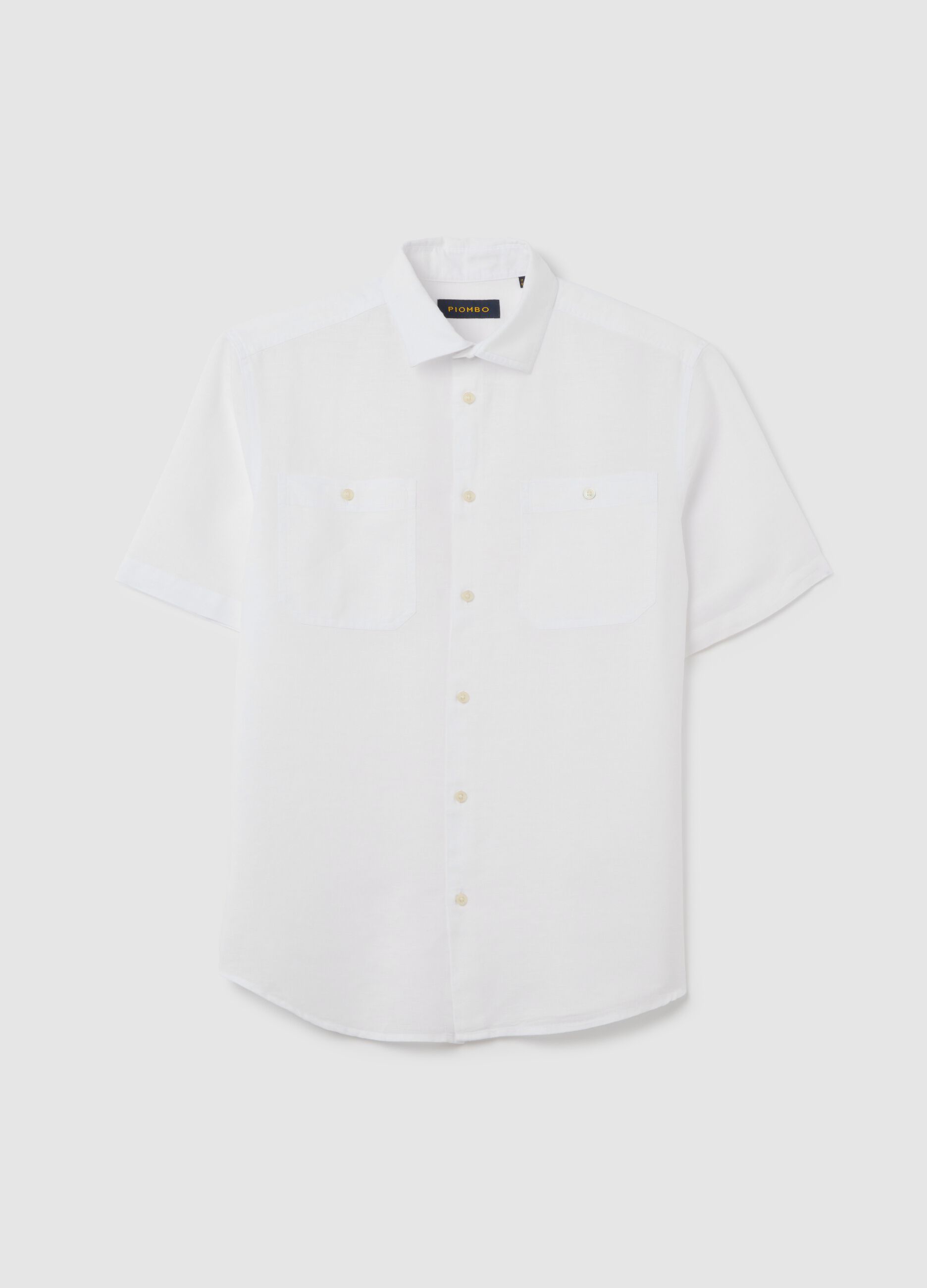 Piombo White Linen and Cotton Short Sleeve Shirt