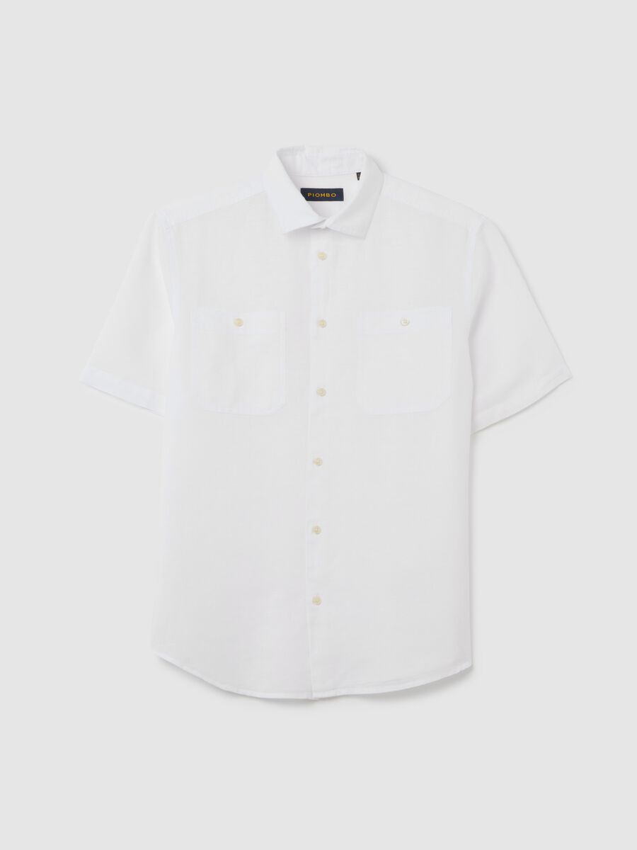 Piombo White Linen and Cotton Short Sleeve Shirt_4