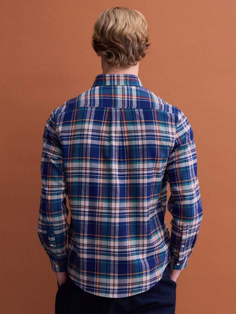 Camicia flanella blu e verde a quadri in puro cotone regular fit_3