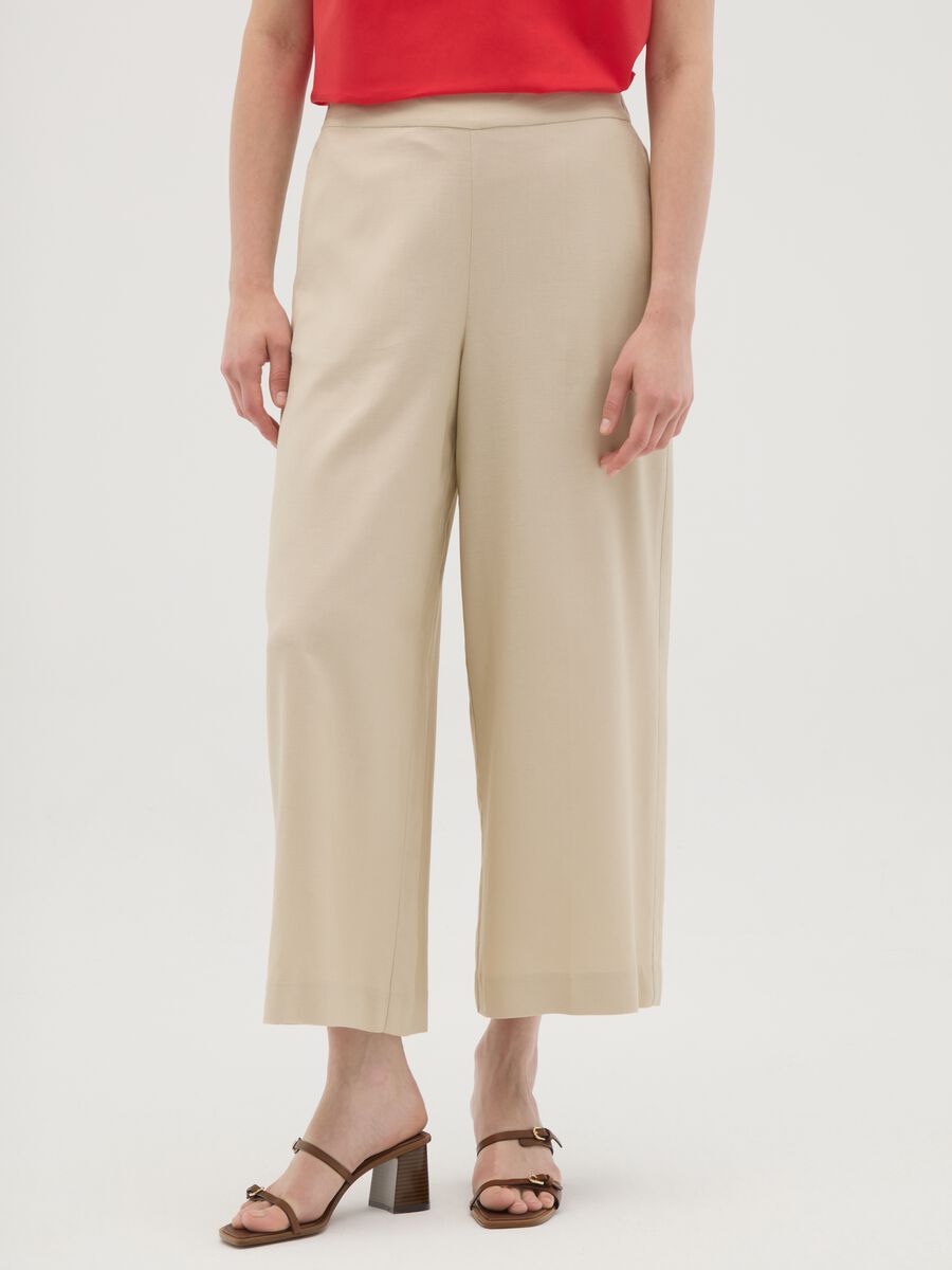 Women's Beige Viscose Blend Culotte Trousers_1