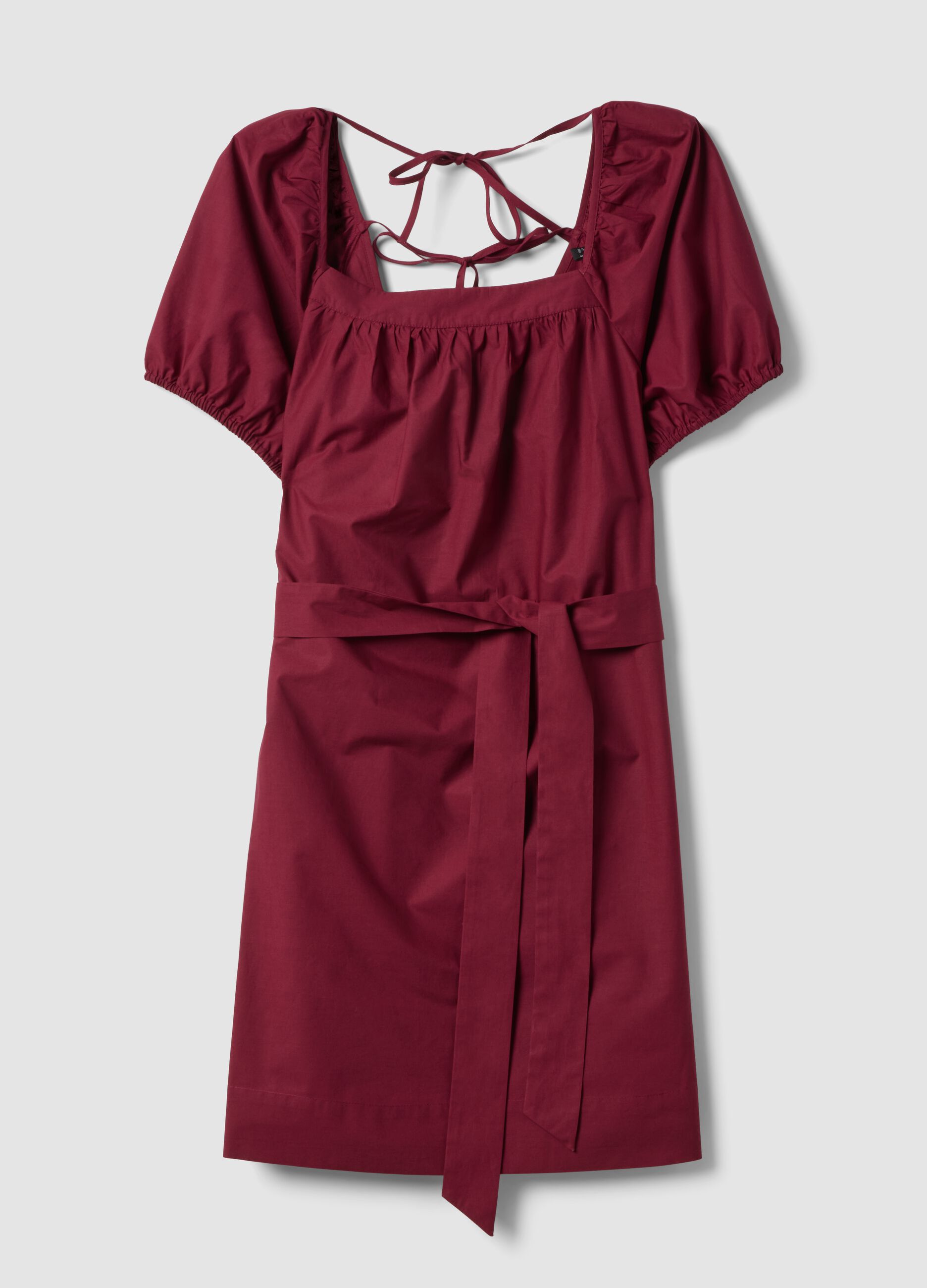 Red pure cotton midi dress with belt