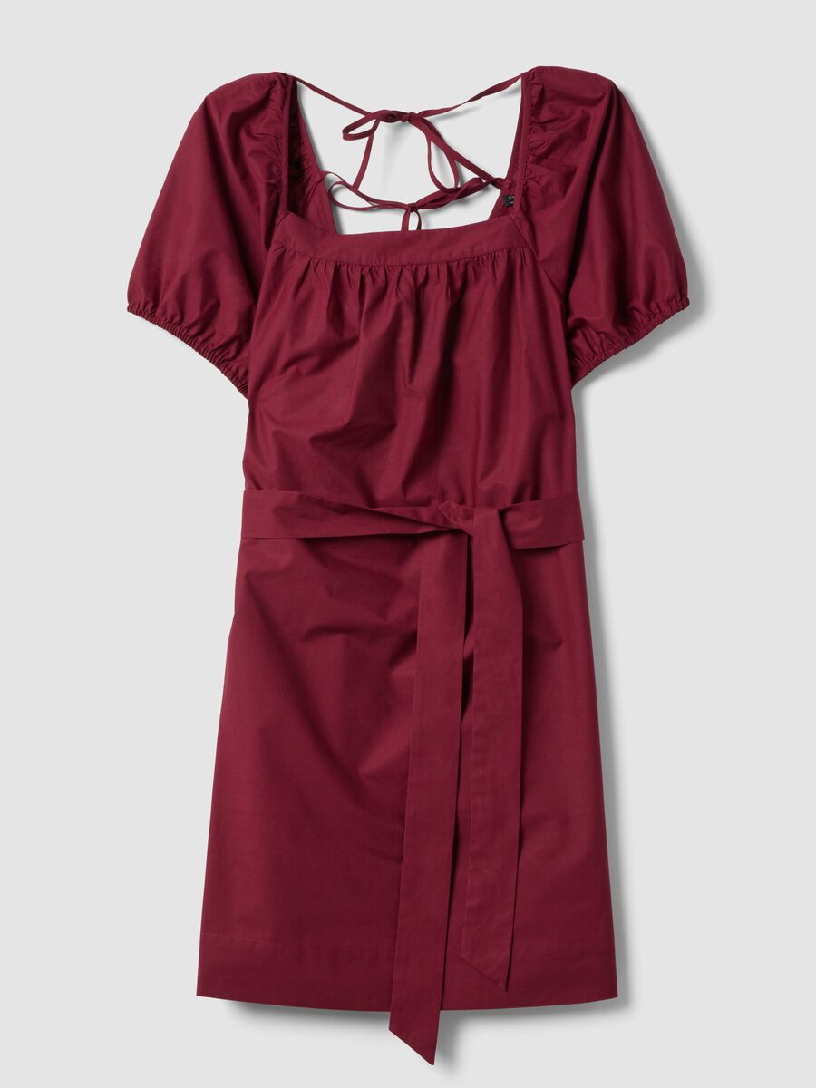 Red pure cotton midi dress with belt_0