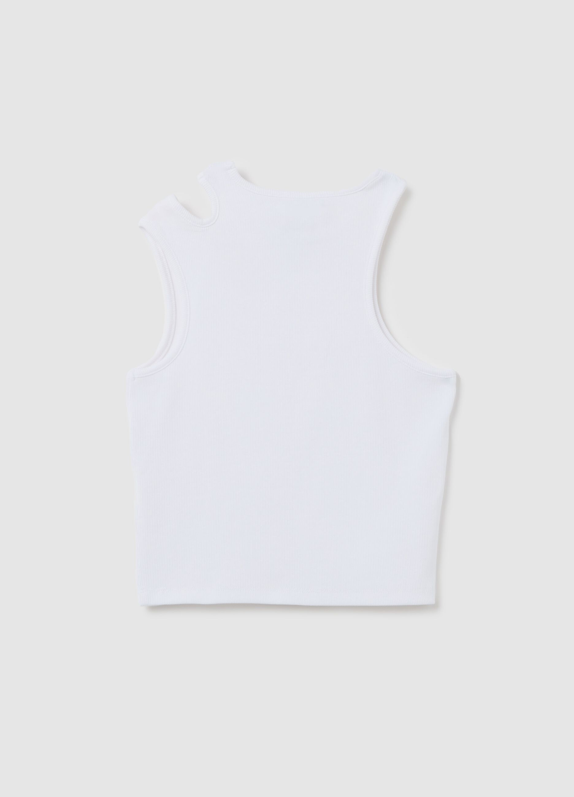 Ribbed white tank top with cut-out detail