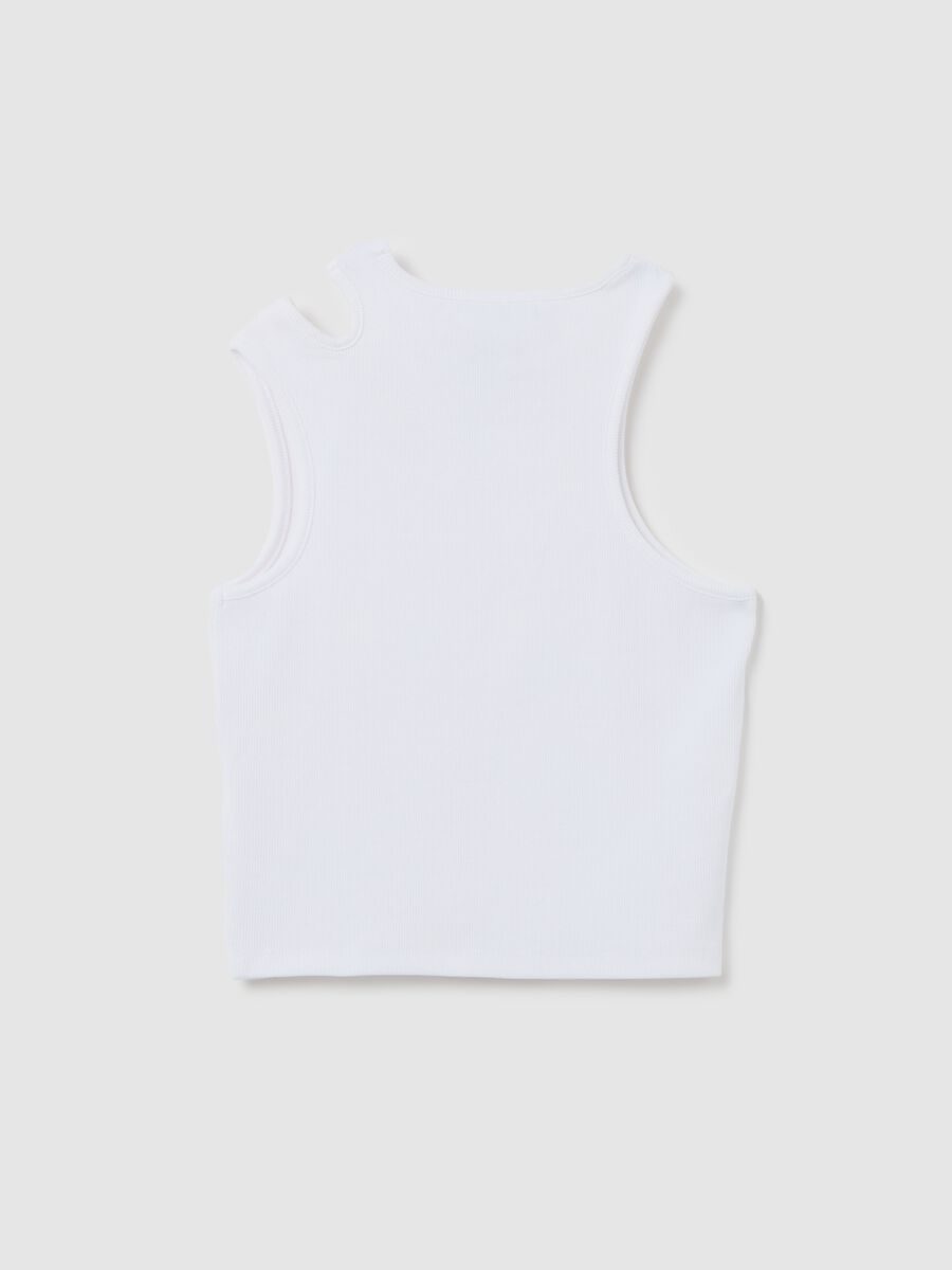 Tank top bianca a costine con dettaglio cut-out _4