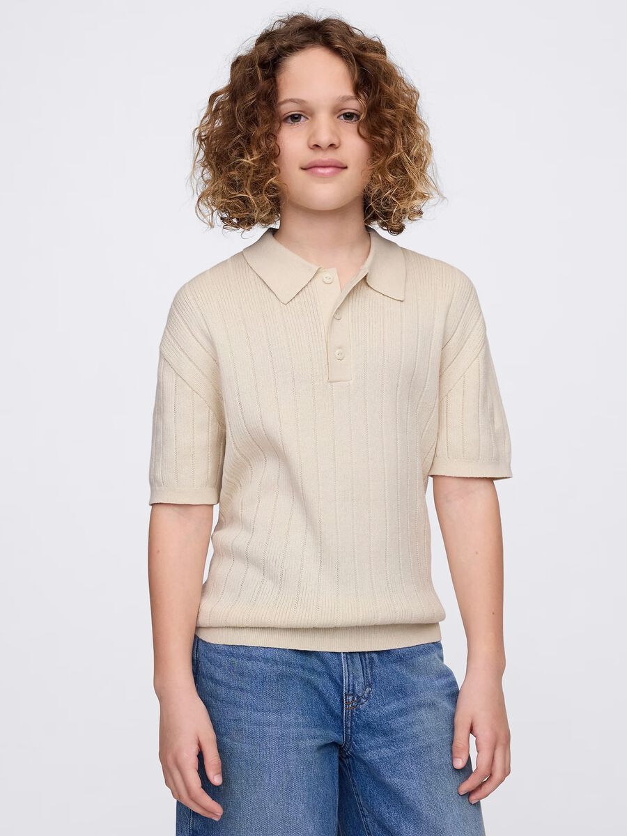 Beige polo shirt with short sleeves in cotton_0
