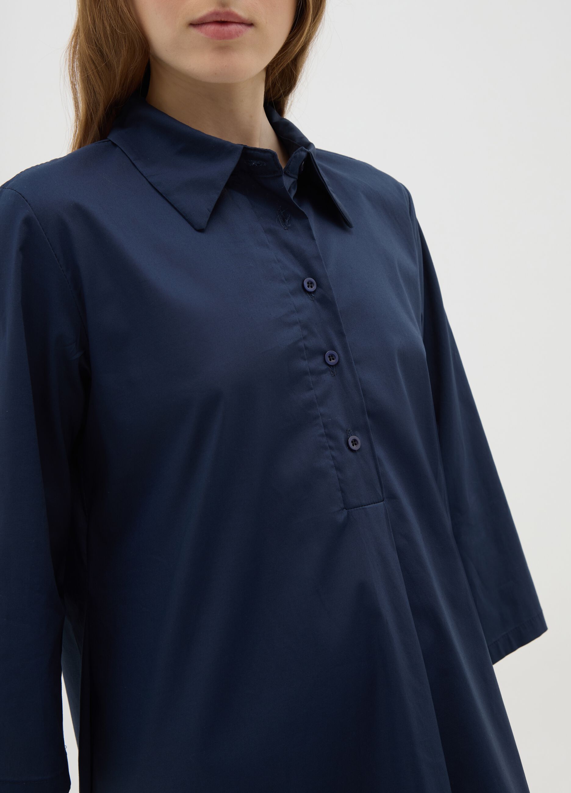 Abito camicia da donna in cotone blu regular fit