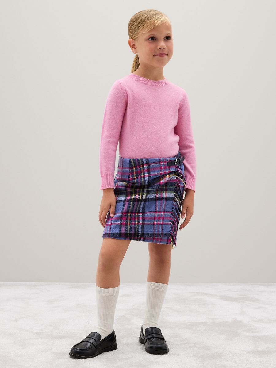 Gonna da bambina in misto lana multicolor con frange_0