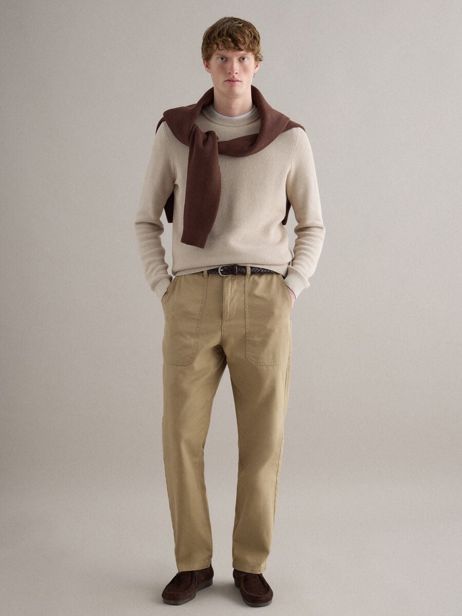 Pantaloni in cotone e lino beige regular fit_0