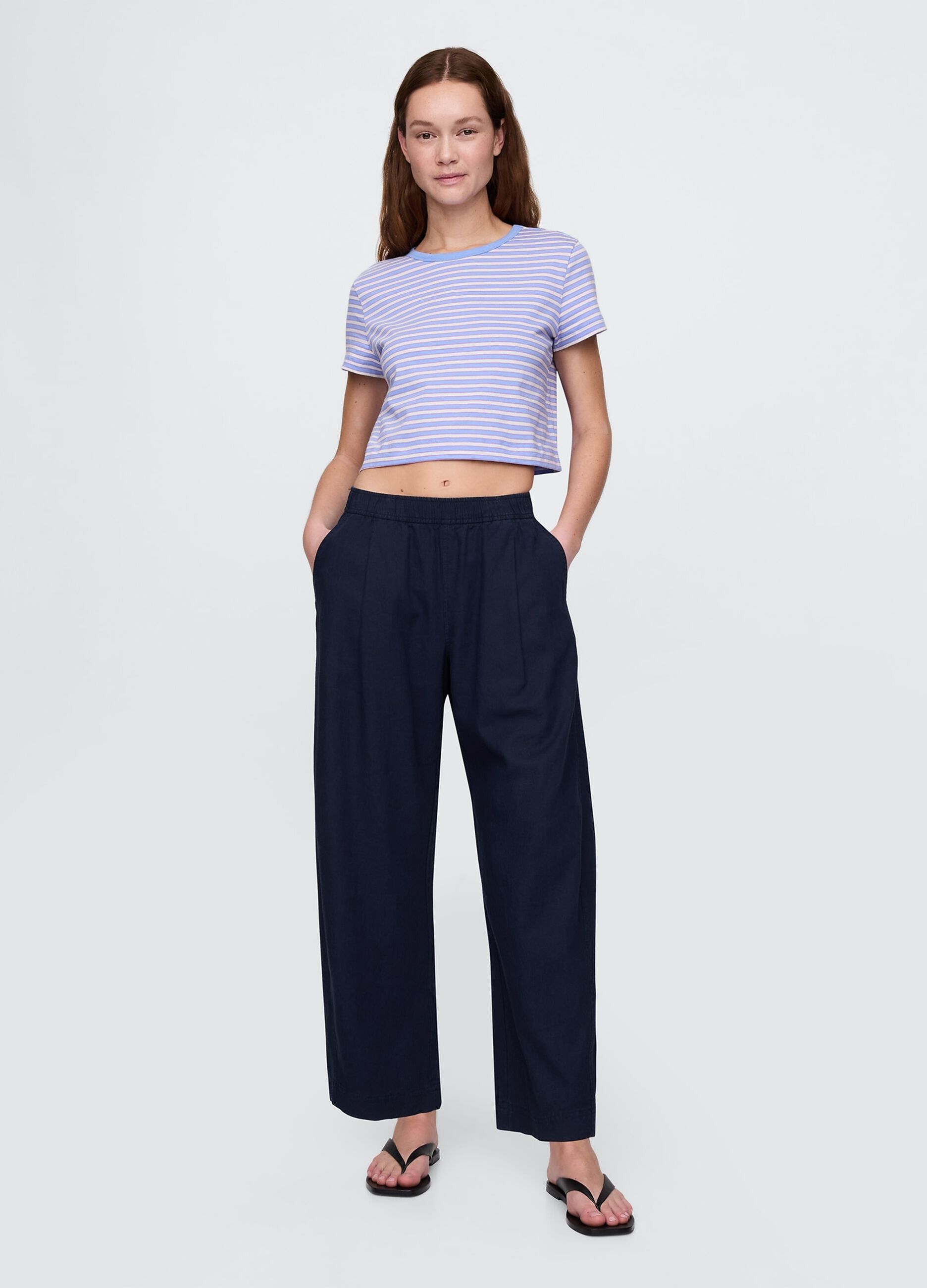 Blue wide trousers in linen and viscose