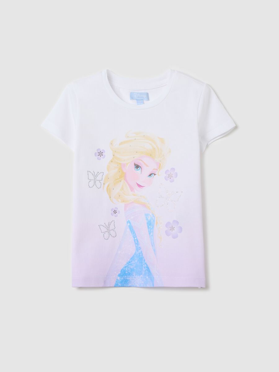 White stretch cotton T-shirt with Elsa print_0