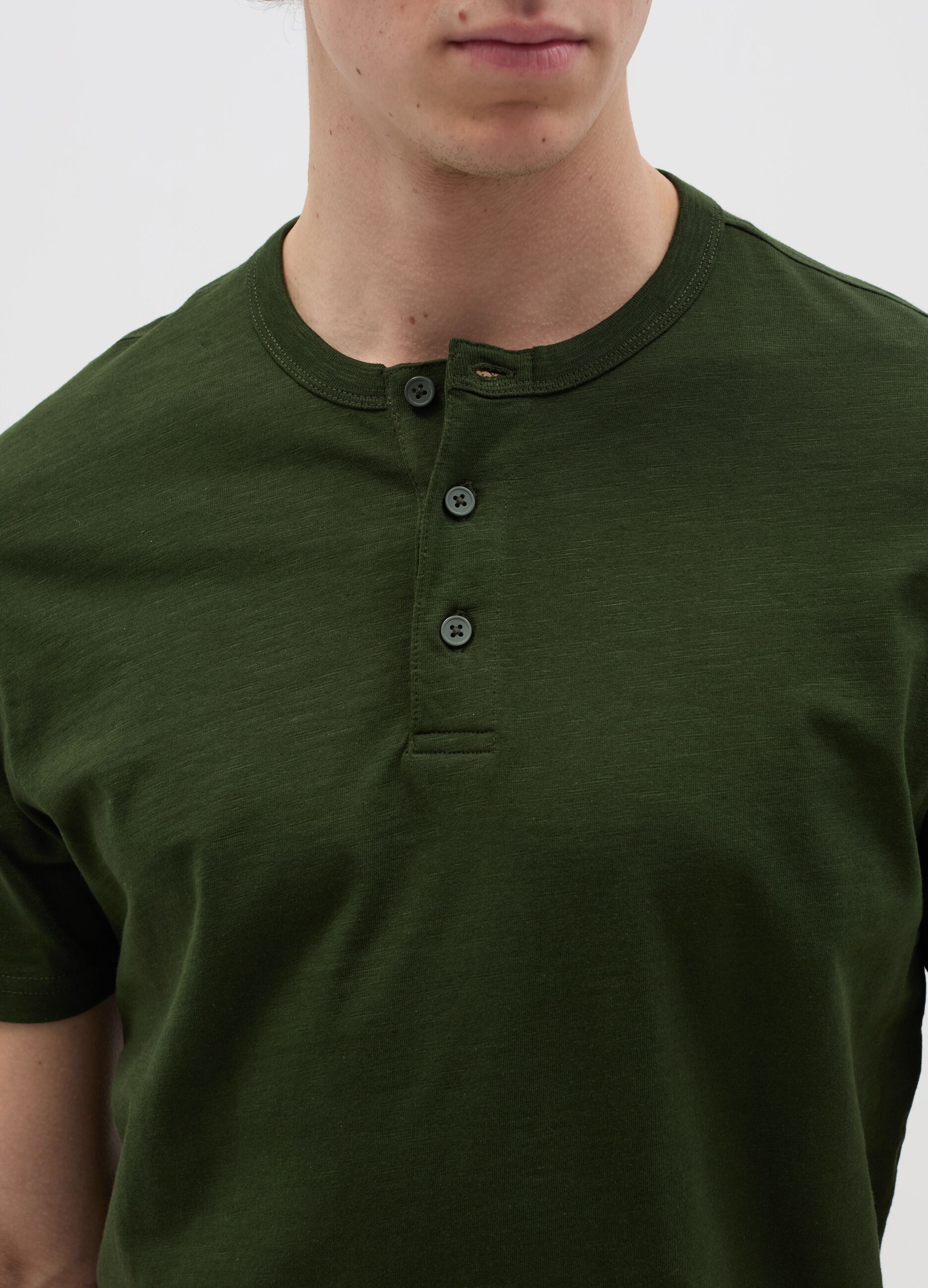 Cotton T-shirt with granddad neckline