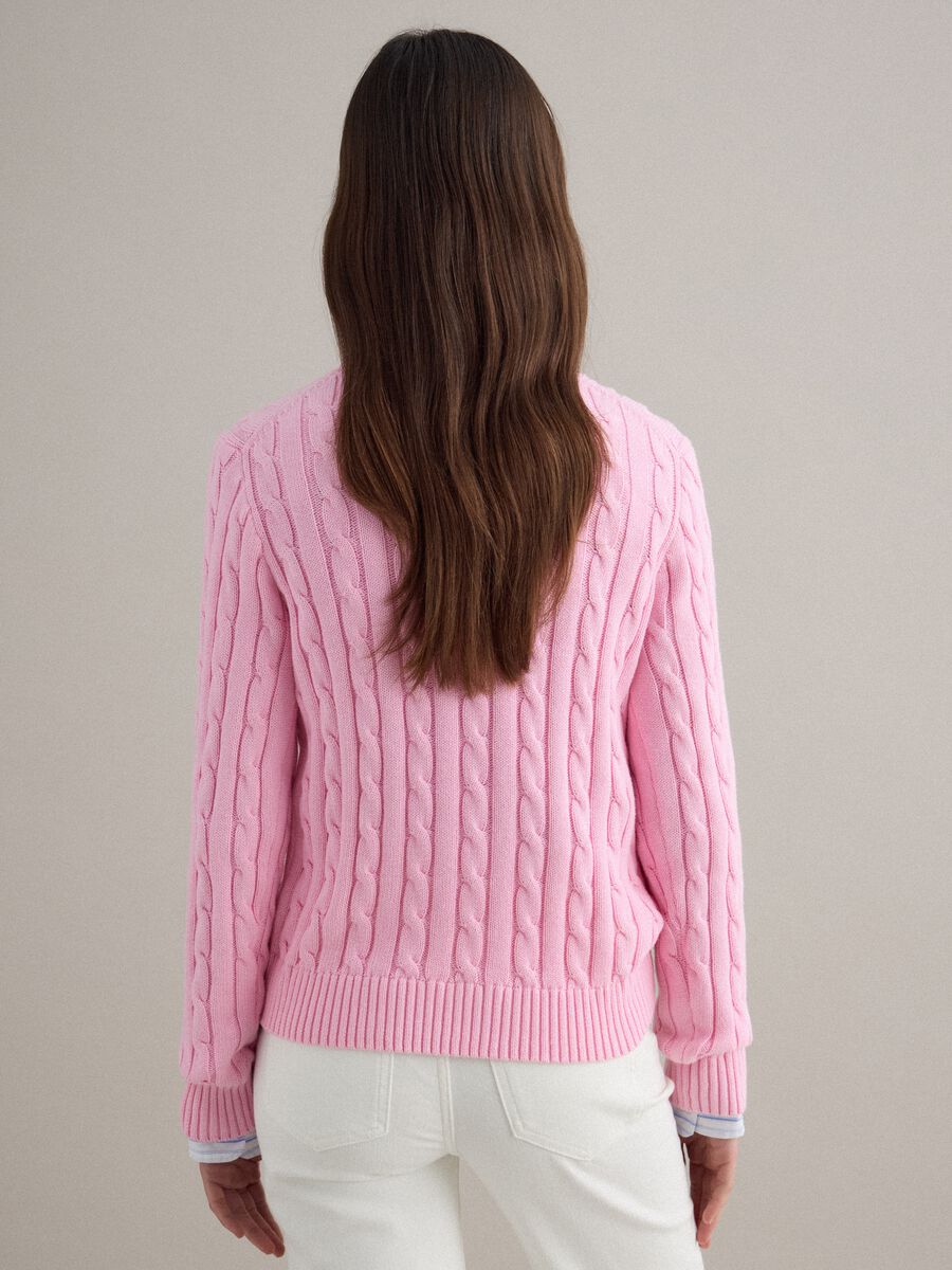 Pink pure cotton regular fit jumper with cable knit_2