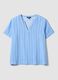 Blusa azzurra a righe in pura viscosa con collo coreano regular fit_0