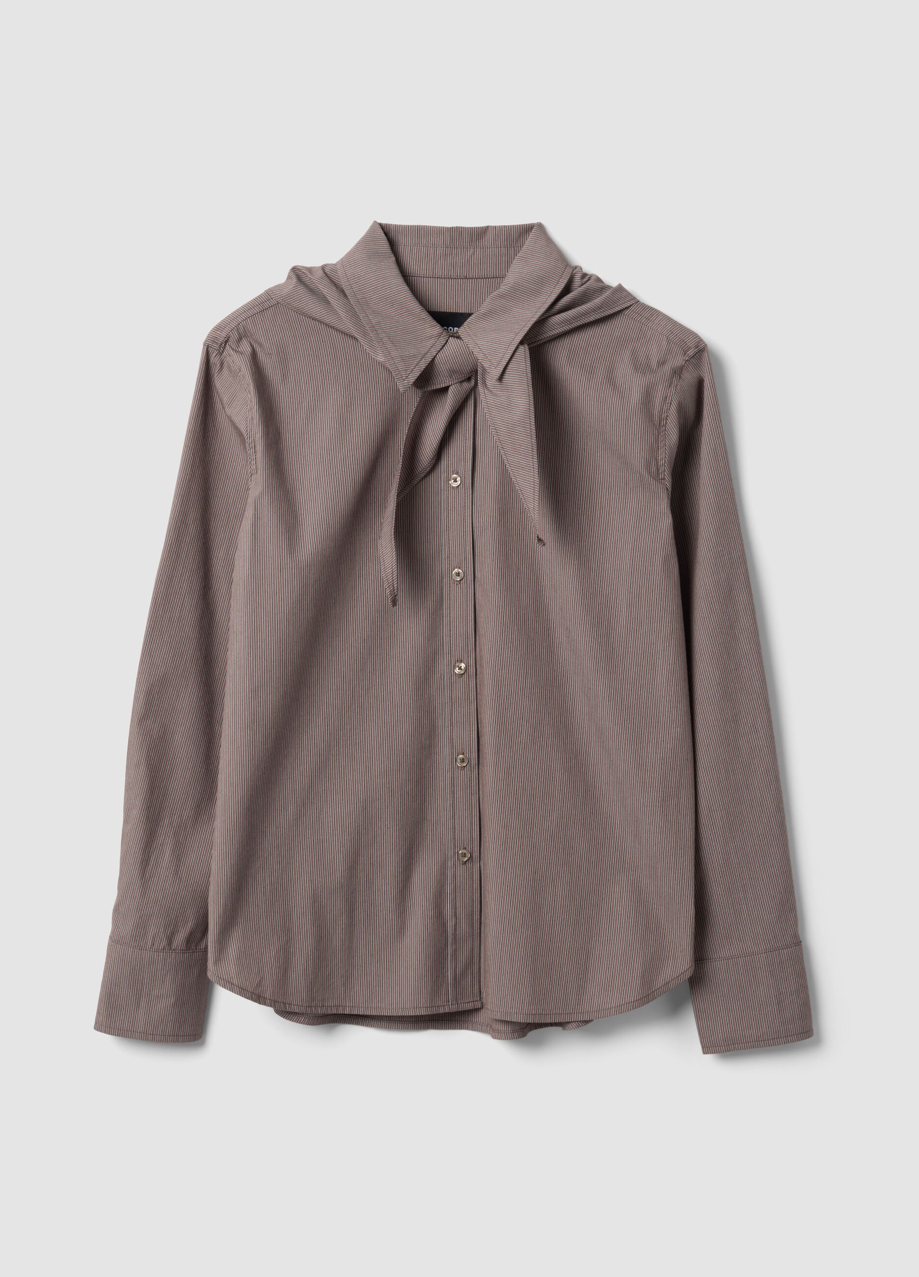 Multicolour stretch-cotton shirt with scarf collar