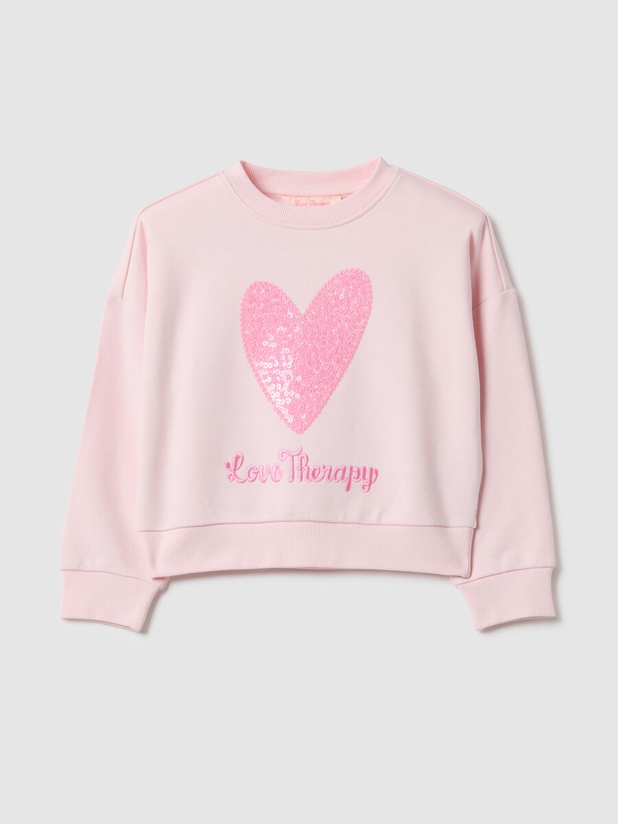 Regular fit pink cotton-blend sweatshirt with heart for girls_0