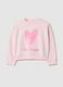 Felpa in misto cotone rosa regular fit con cuore per bambina_0