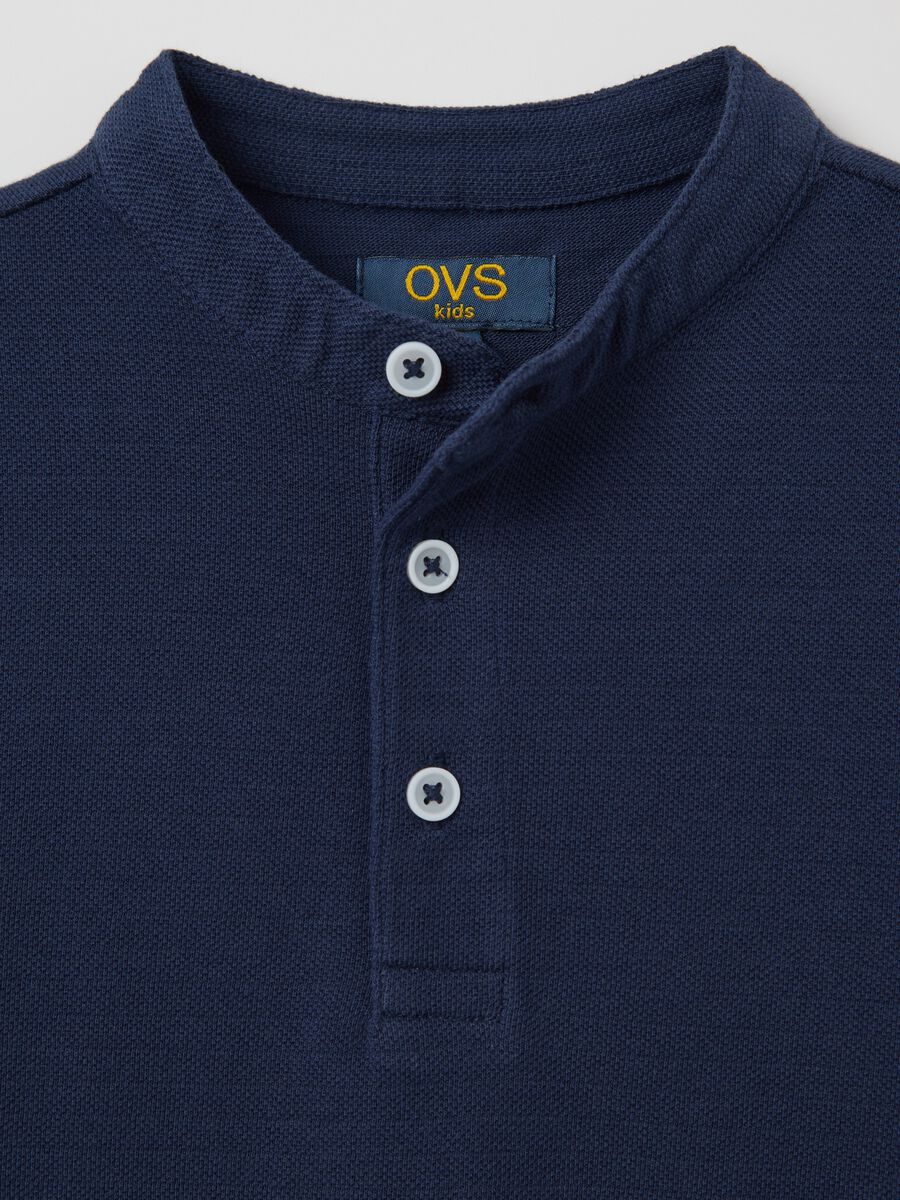 Blue polo shirt in cotton with Mandarin collar_2