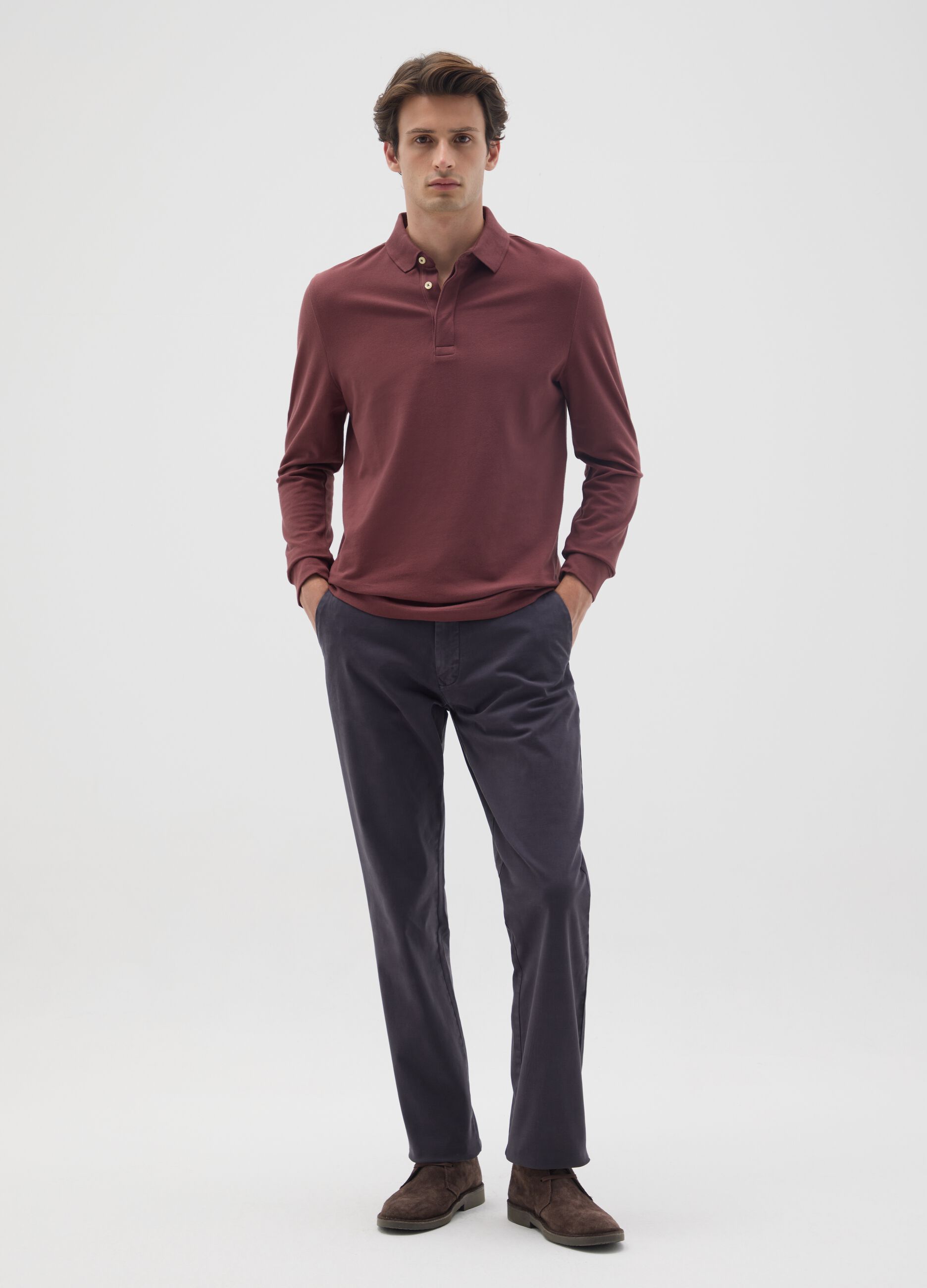 Blue Stretch Cotton Regular Fit Trousers