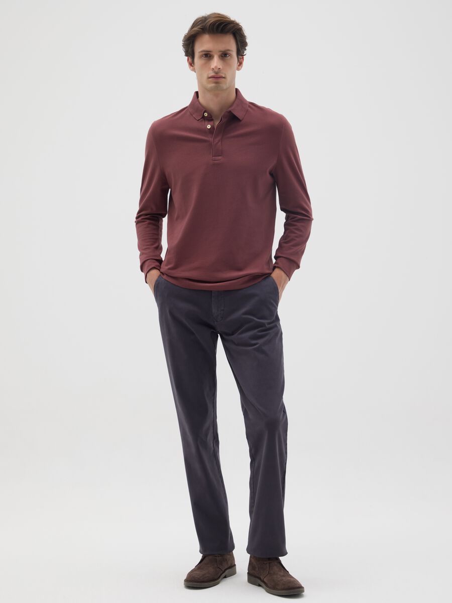 Blue Stretch Cotton Regular Fit Trousers_0
