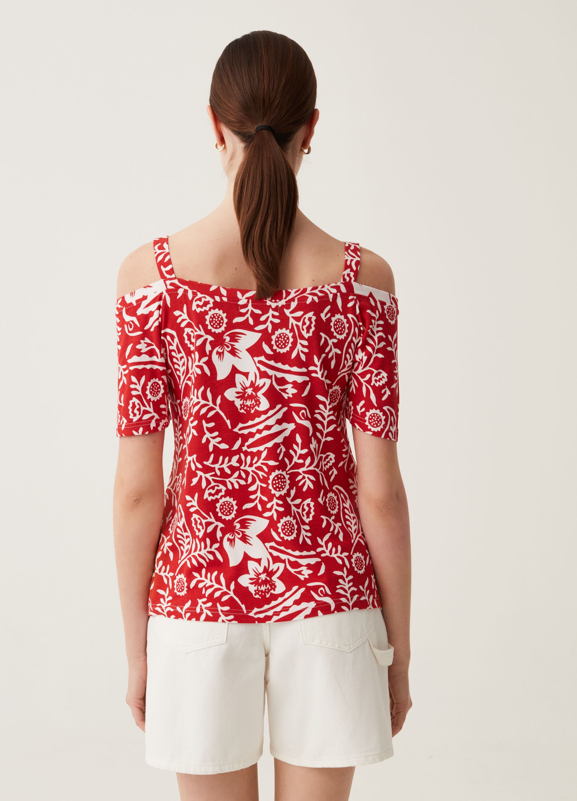 T-shirt con spalle scoperte stampa all-over_2