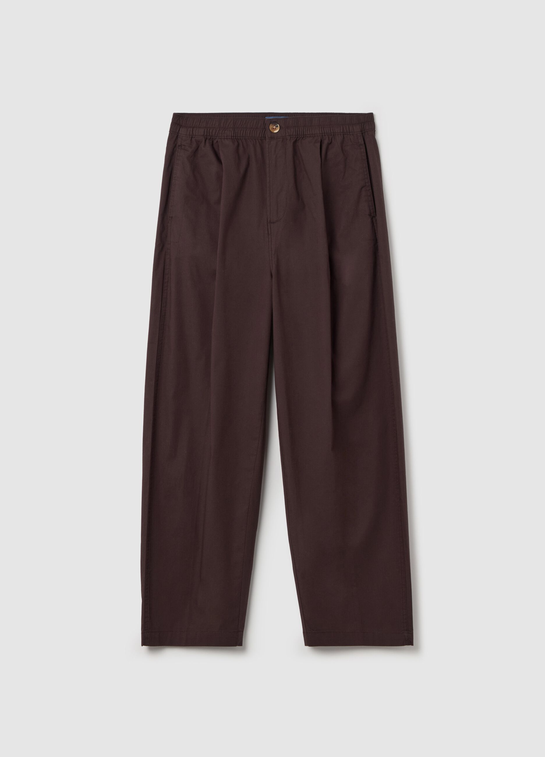 Pantalone cropped marrone in cotone stretch