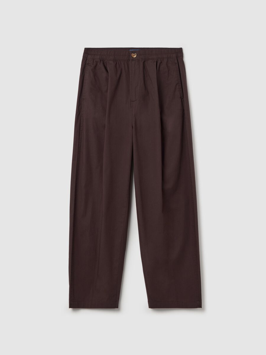 Brown cropped trousers in stretch cotton_4