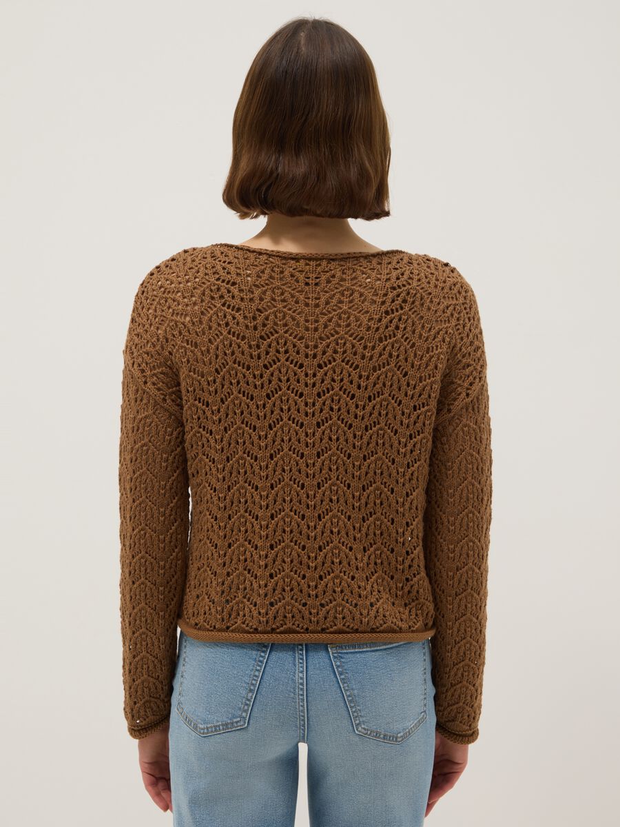 Brown pure cotton jumper with regular fit and perforated design_2