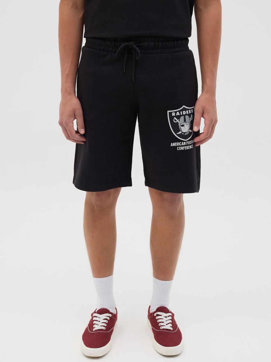 Black Raiders Sports Shorts in Cotton Blend_1