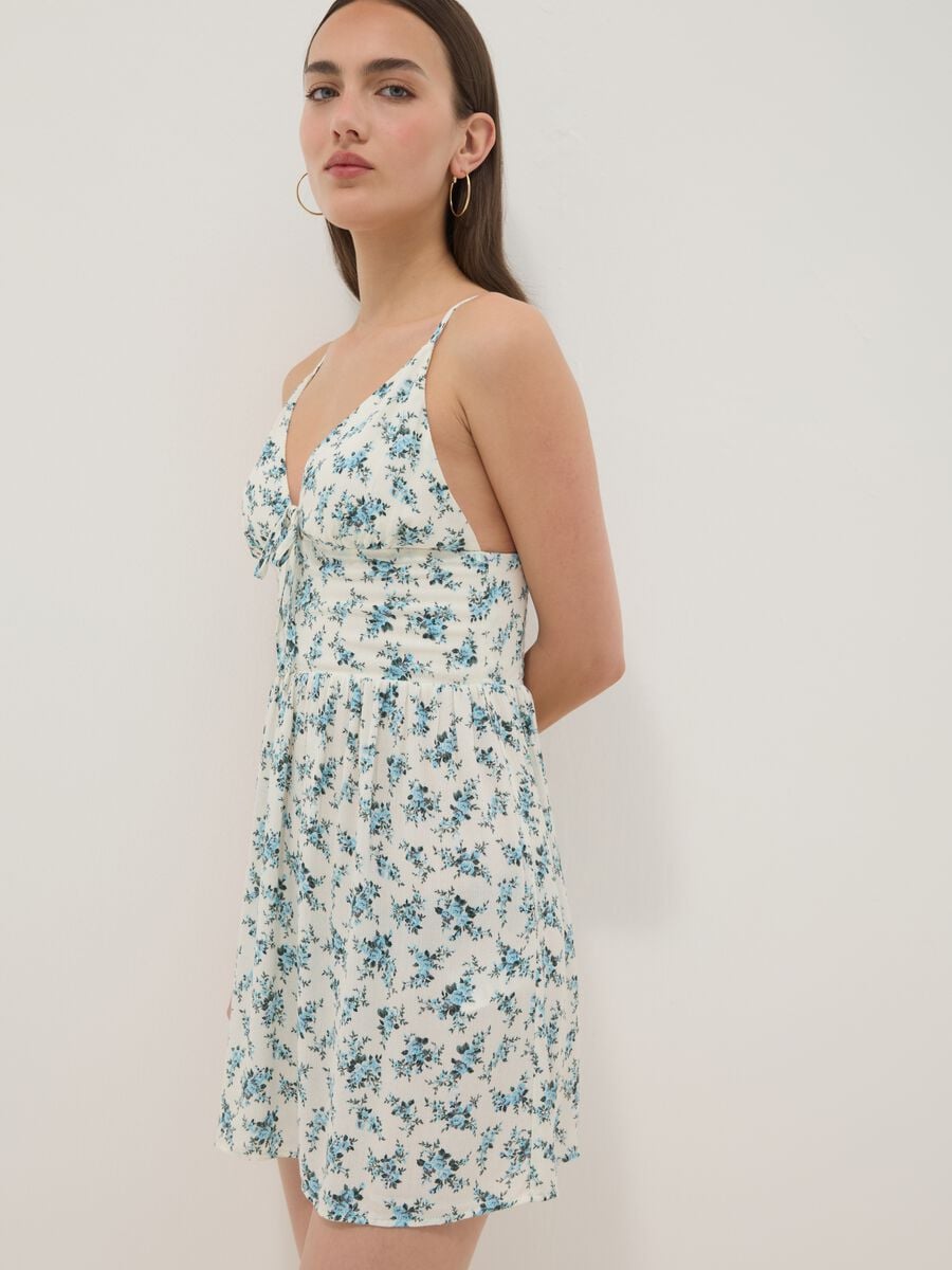 White floral mini dress in pure viscose_3