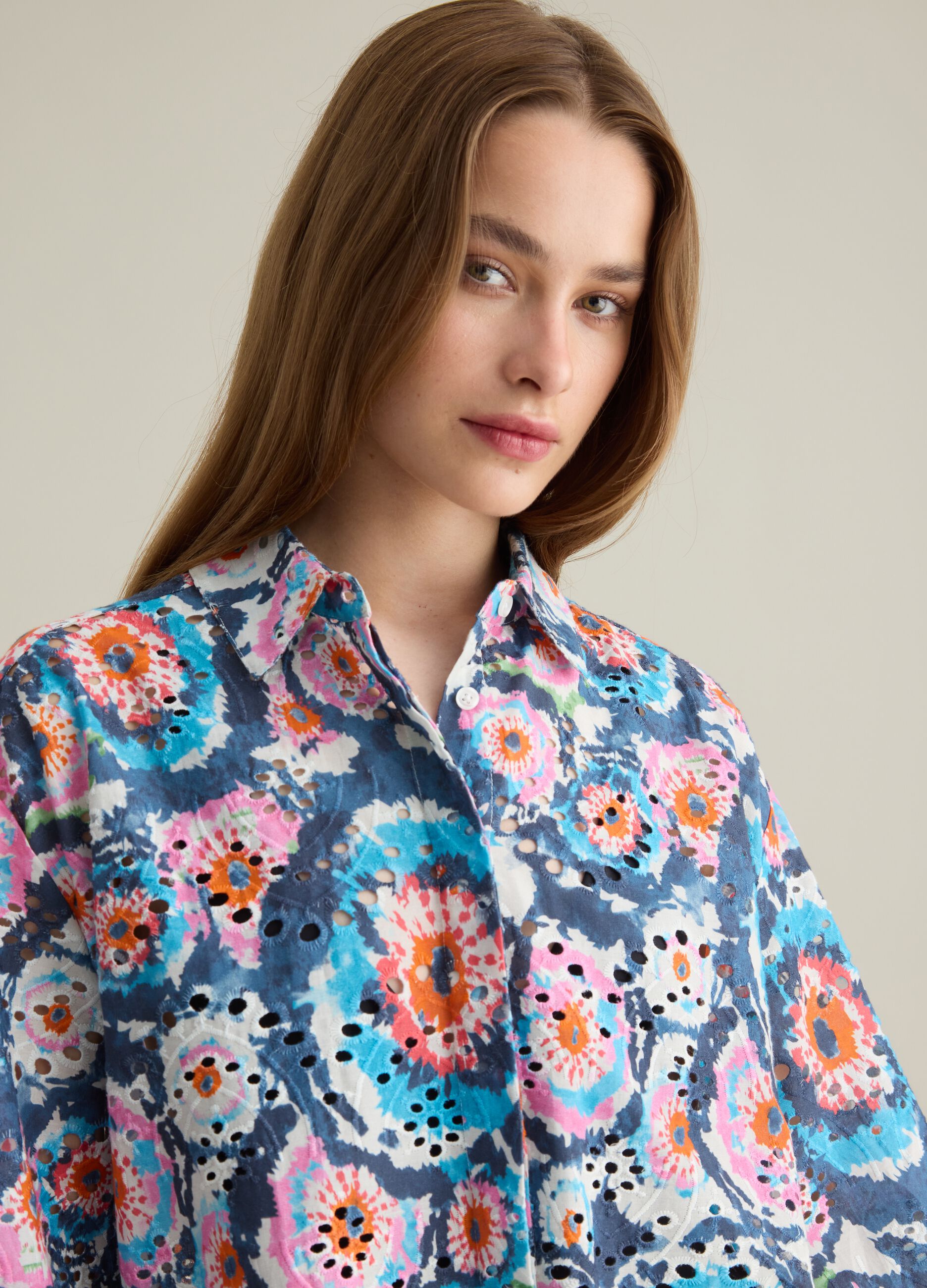 Camicia oversize da donna in puro cotone multicolor wide fit