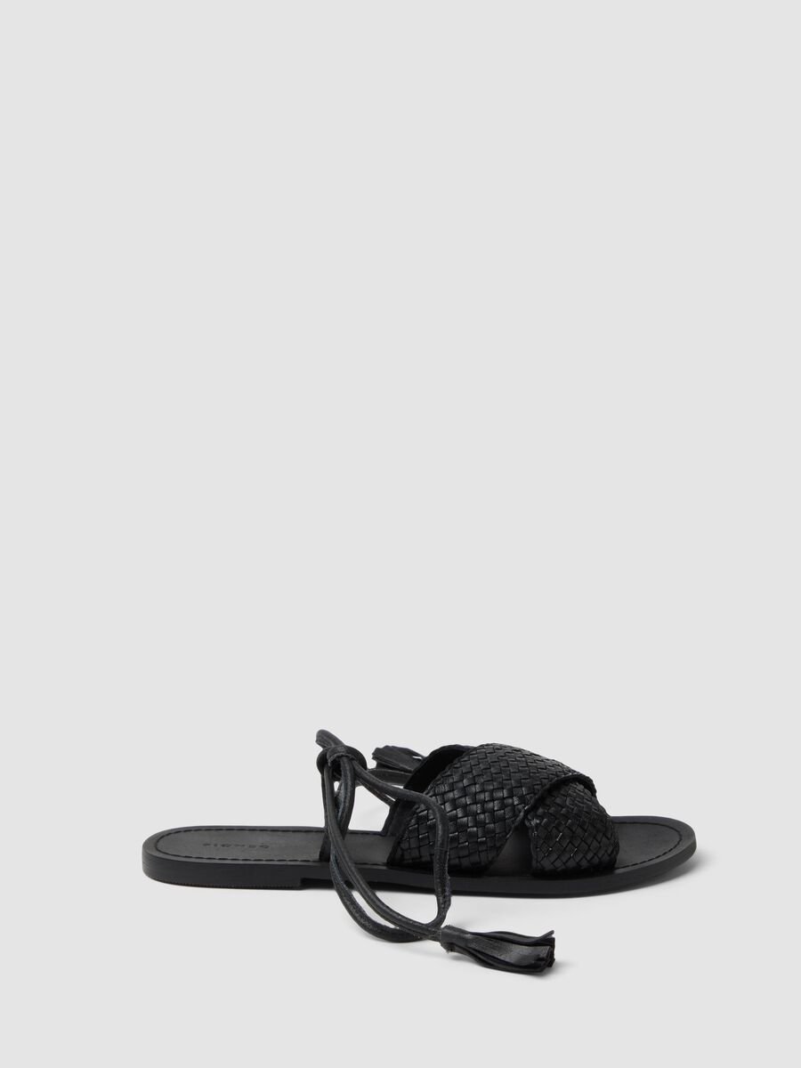 Black woven sandals with ankle ties_0