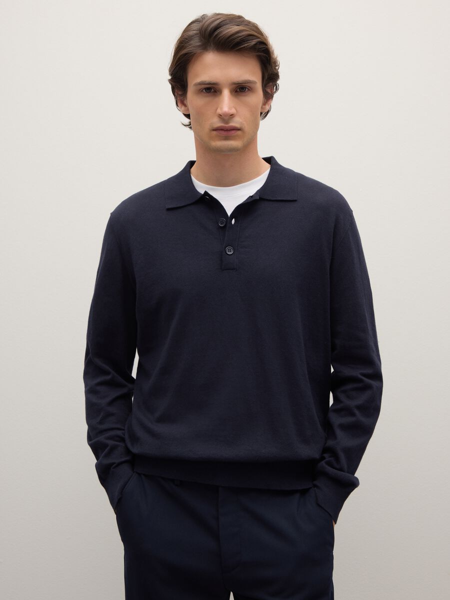 Polo in cotone e cashmere blu regular fit_0