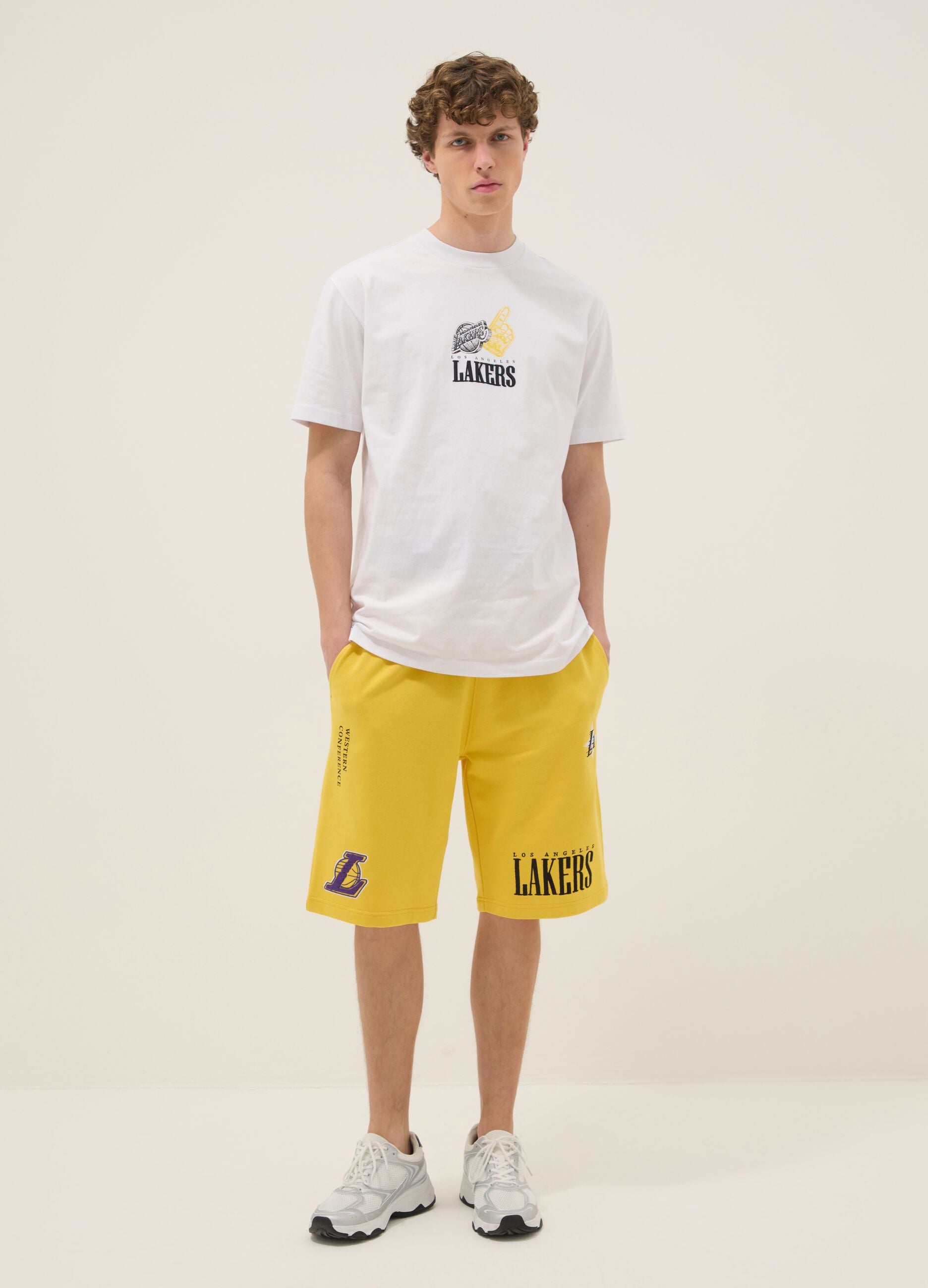 Shorts sportivi gialli in misto cotone  con logo Lakers
