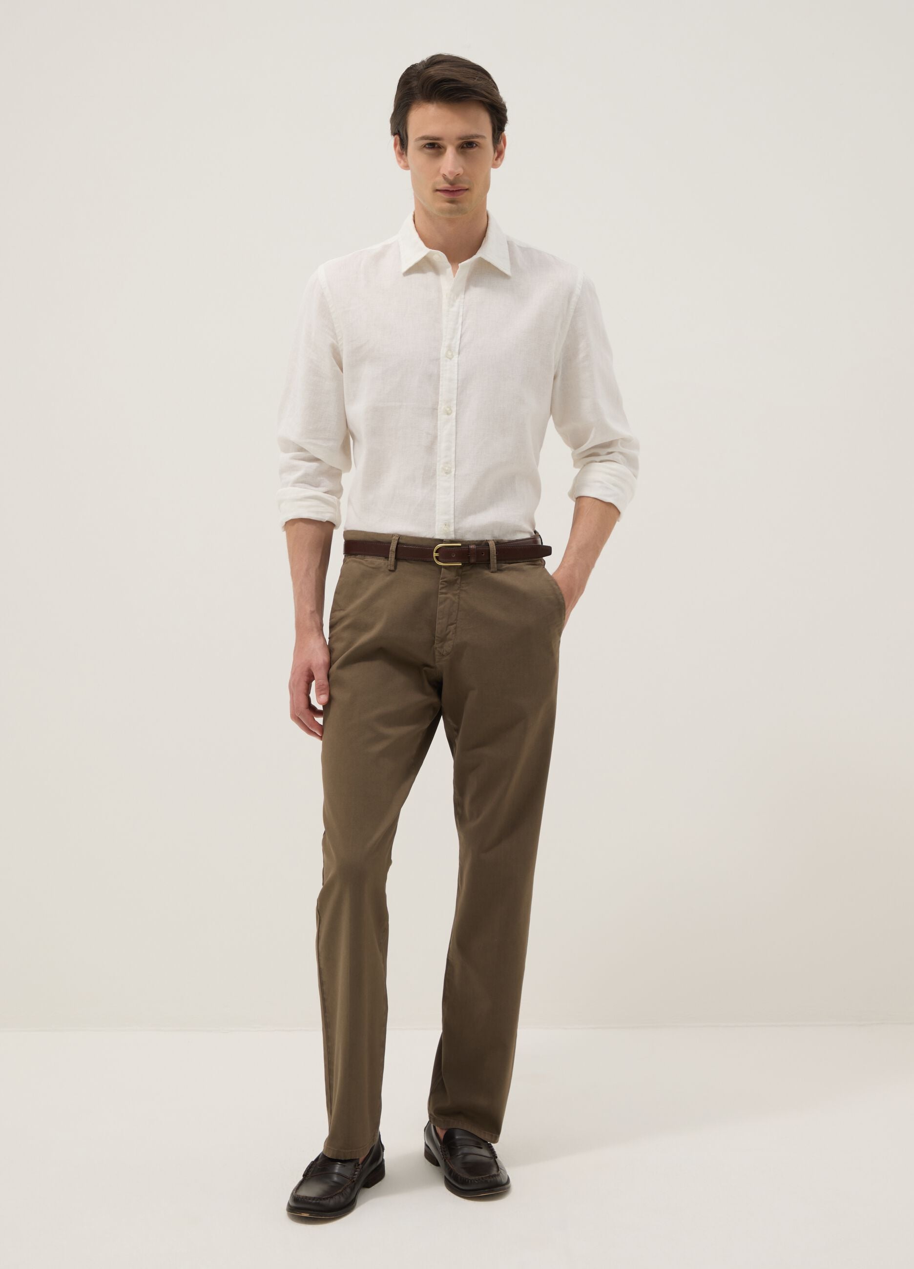 Brown regular-fit stretch cotton chino trousers