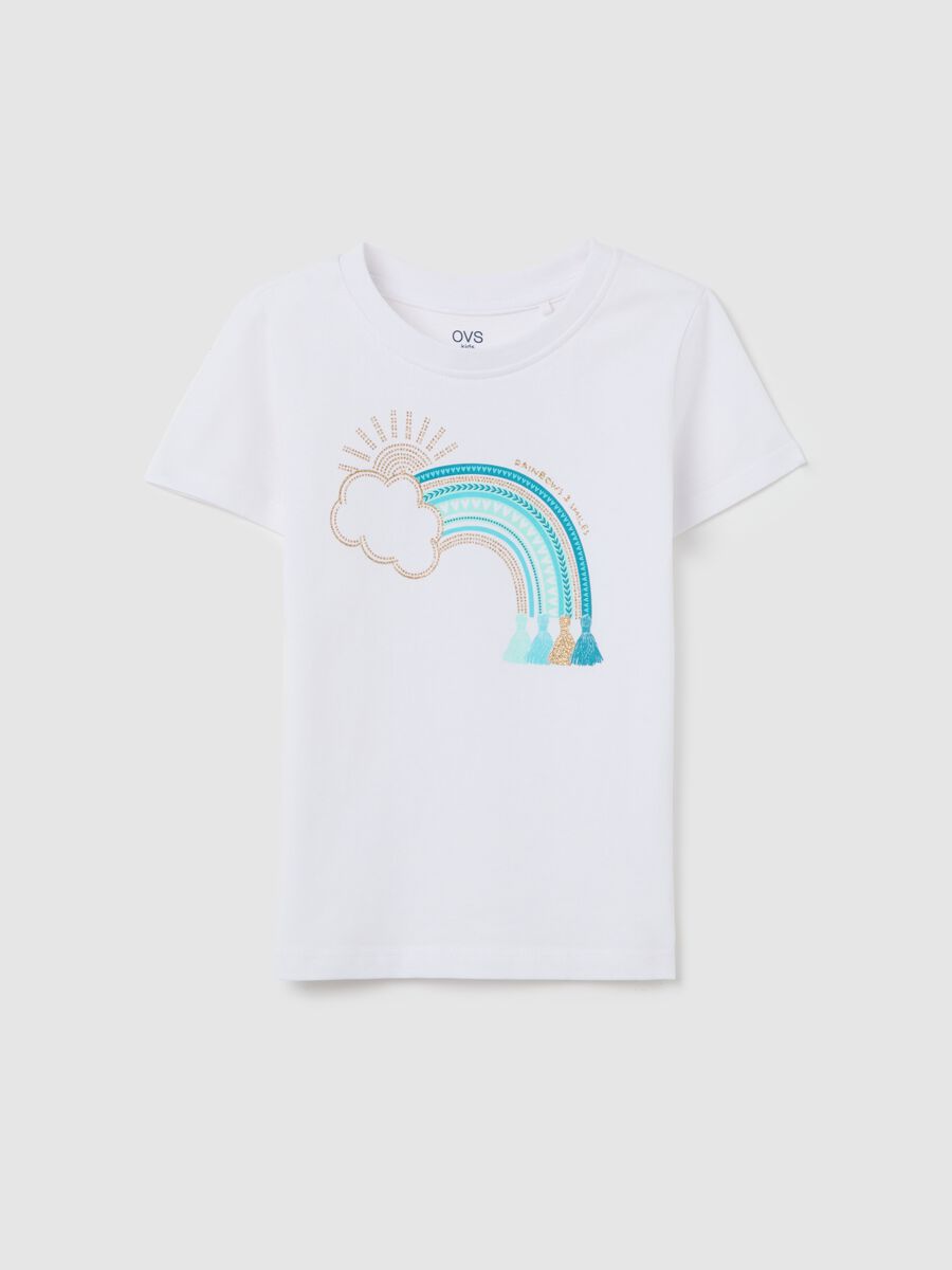 White cotton T-shirt with print_0