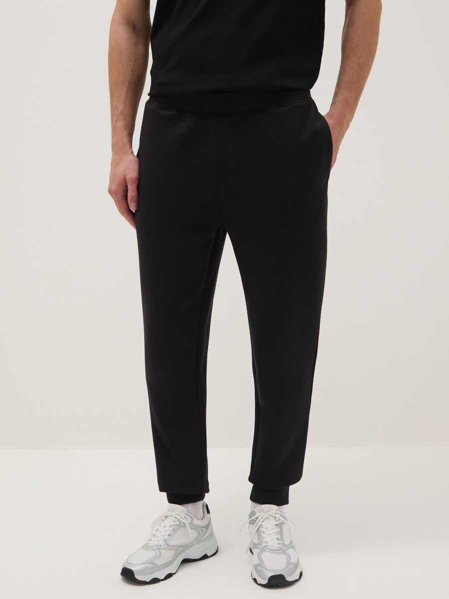Black Cotton Blend Regular Fit Jogger Trousers_1