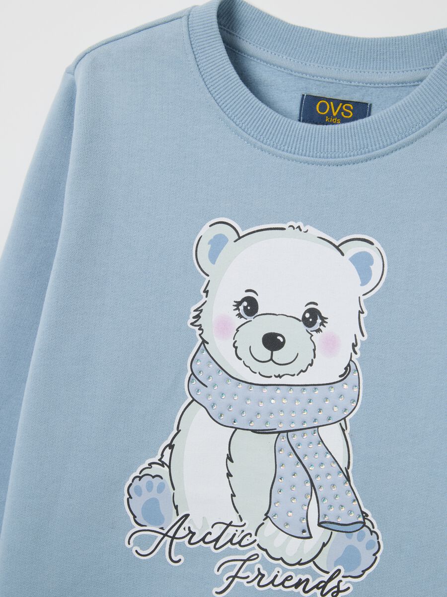 Felpa da bambina in puro cotone azzurra con stampa e scollo rotondo_2